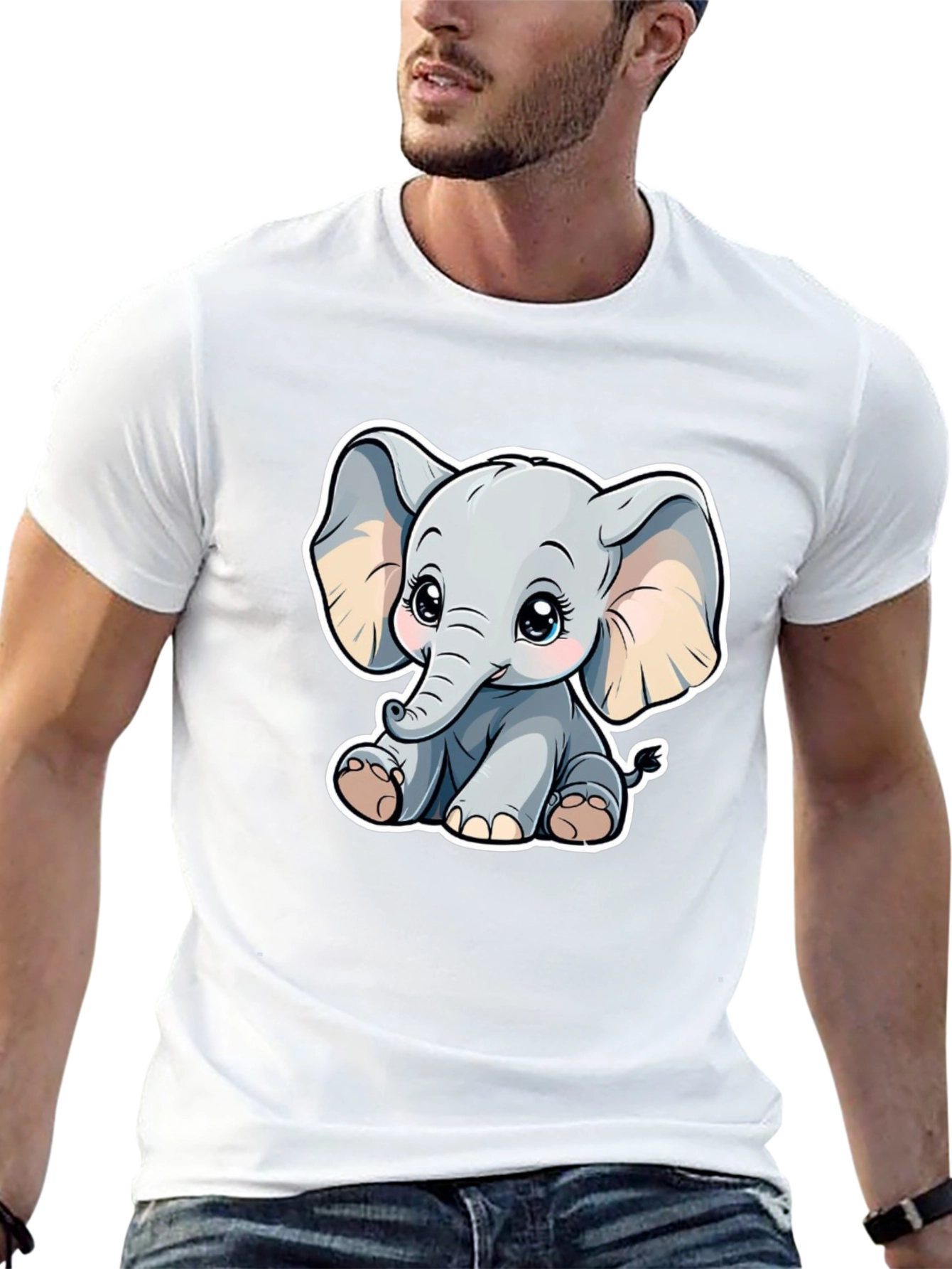 Cute Elephant Graphic Tee - Black Cotton Shirt