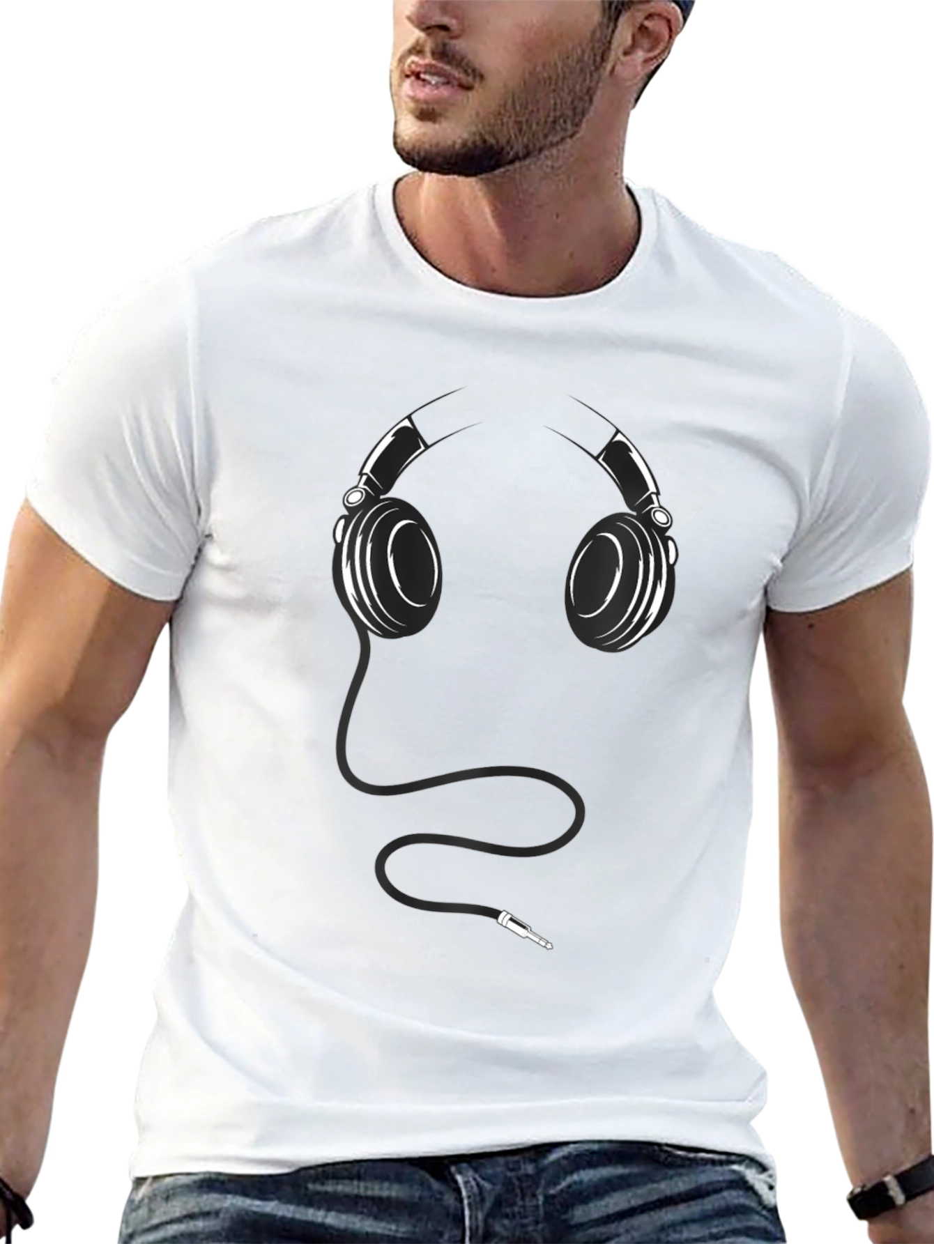 Headphone Graphic Print Mens Black T-Shirt