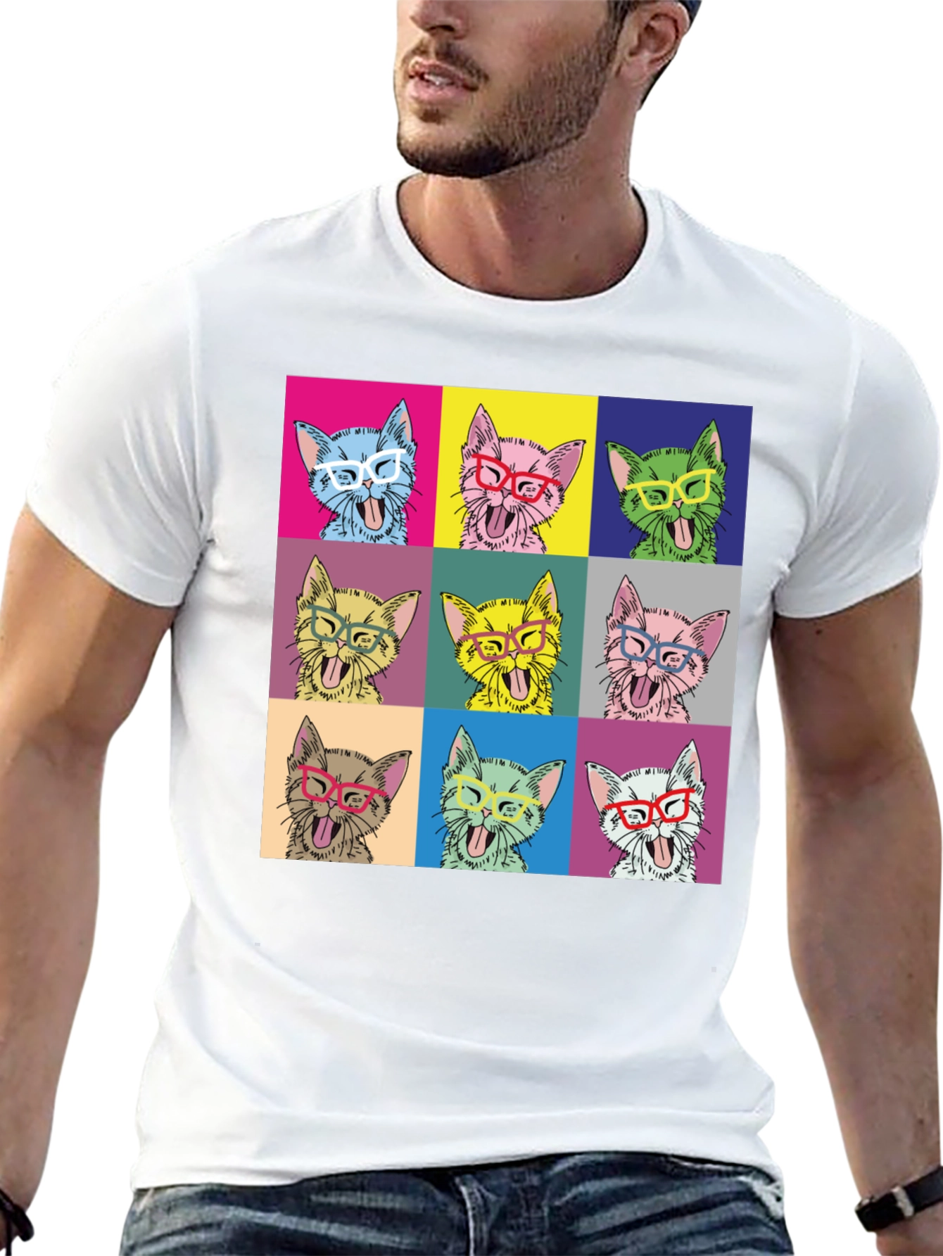 Pop Art Cat T-Shirt - Quirky & Fun Design