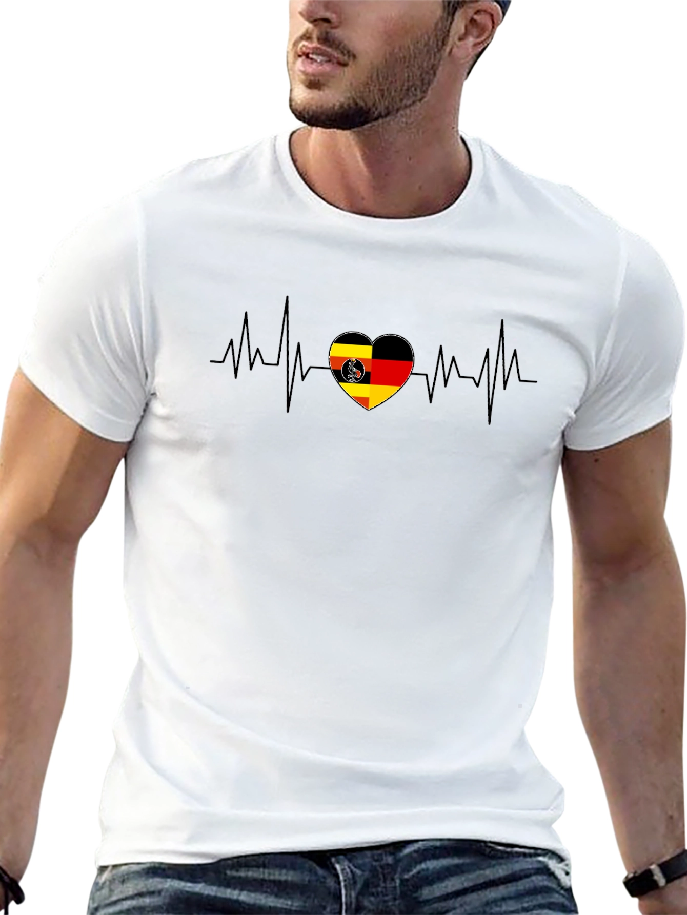 German Heartbeat T-Shirt - Black Casual Tee