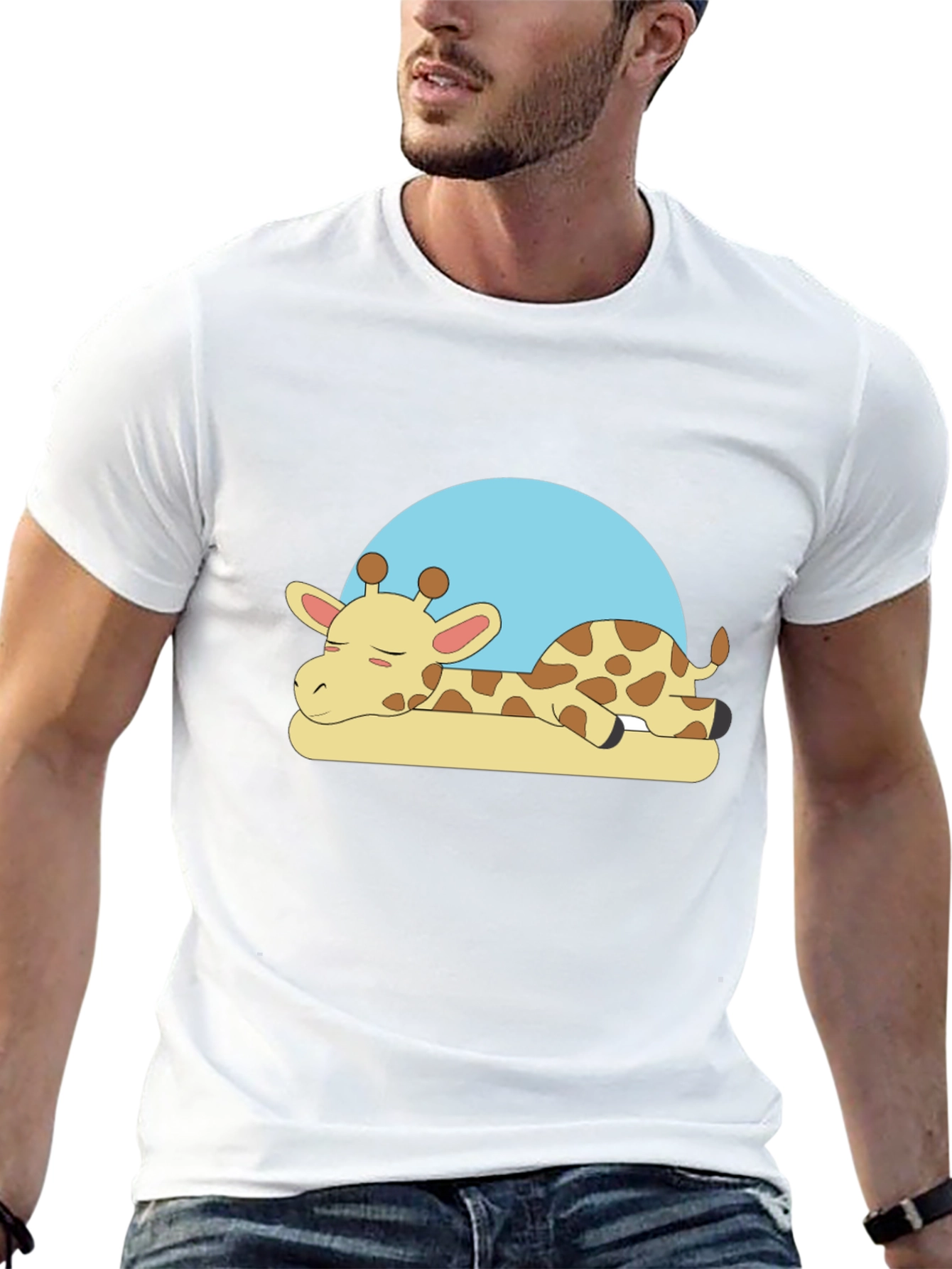 Sleeping Giraffe Graphic Tee - Black Cotton Comfort