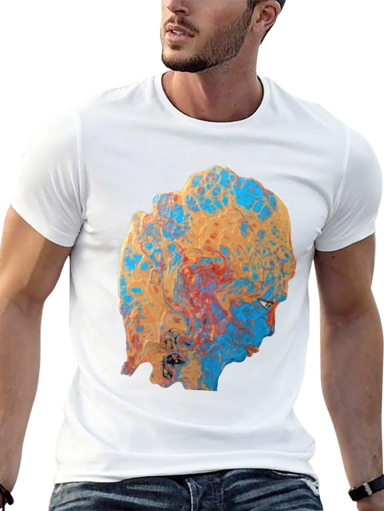 Abstract Face Print Black T-Shirt