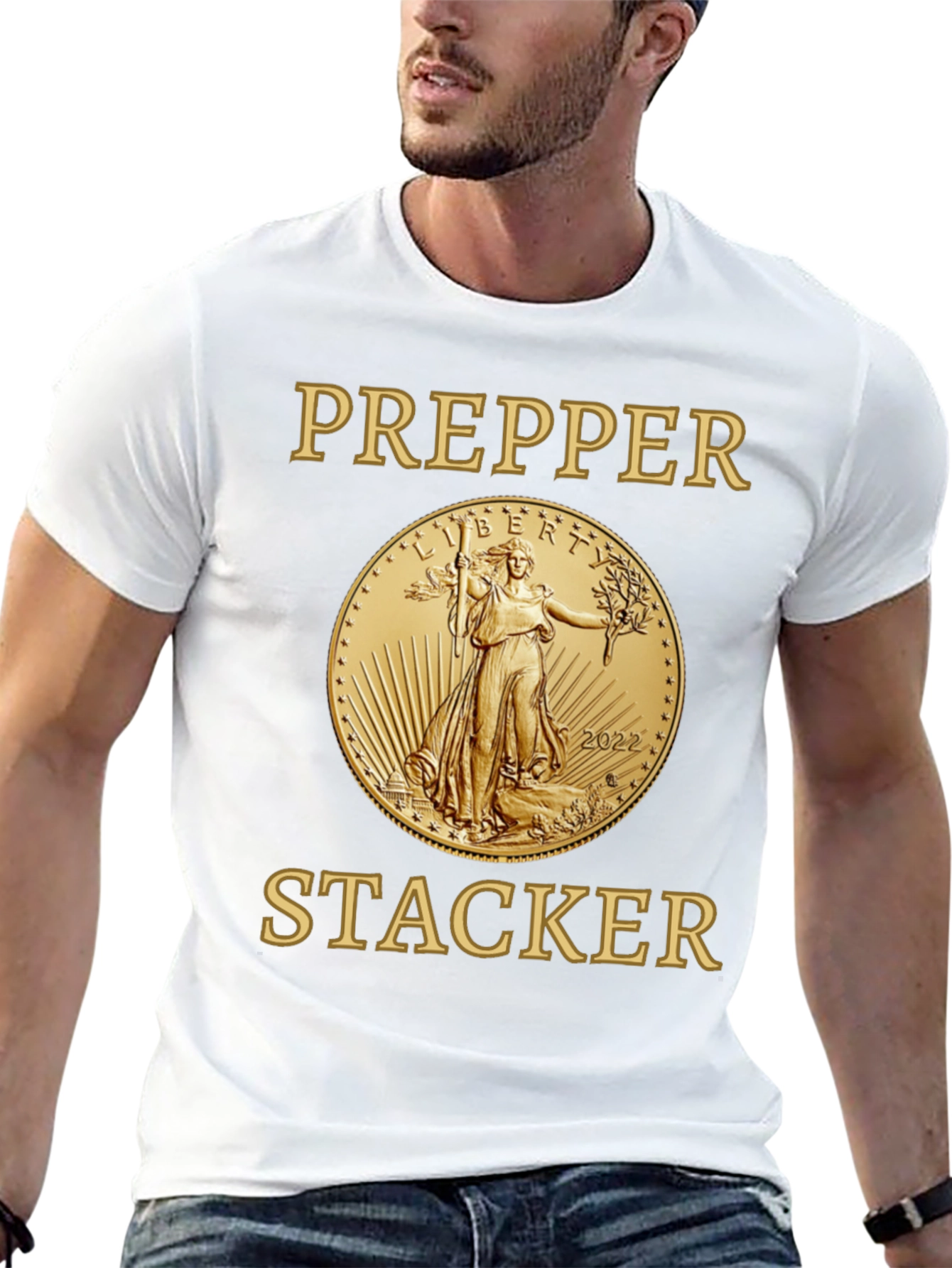 Prepper Stacker T-Shirt Gold Coin Liberty