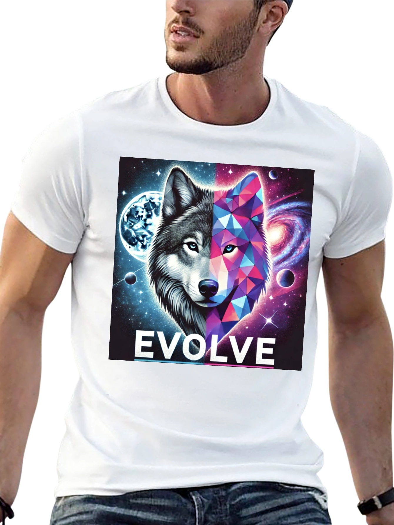 Evolve Wolf Galaxy Graphic Tee - Stylish Unisex T-Shirt