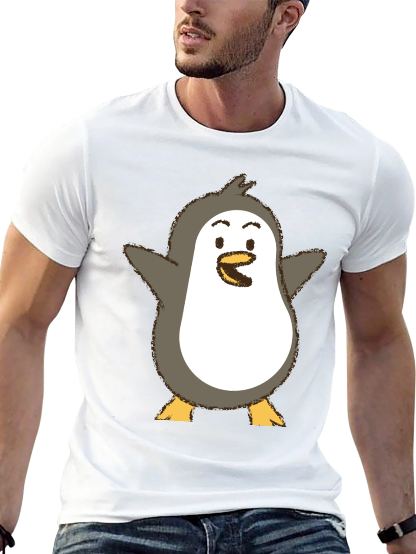 Cute Penguin Graphic Print Black T-Shirt