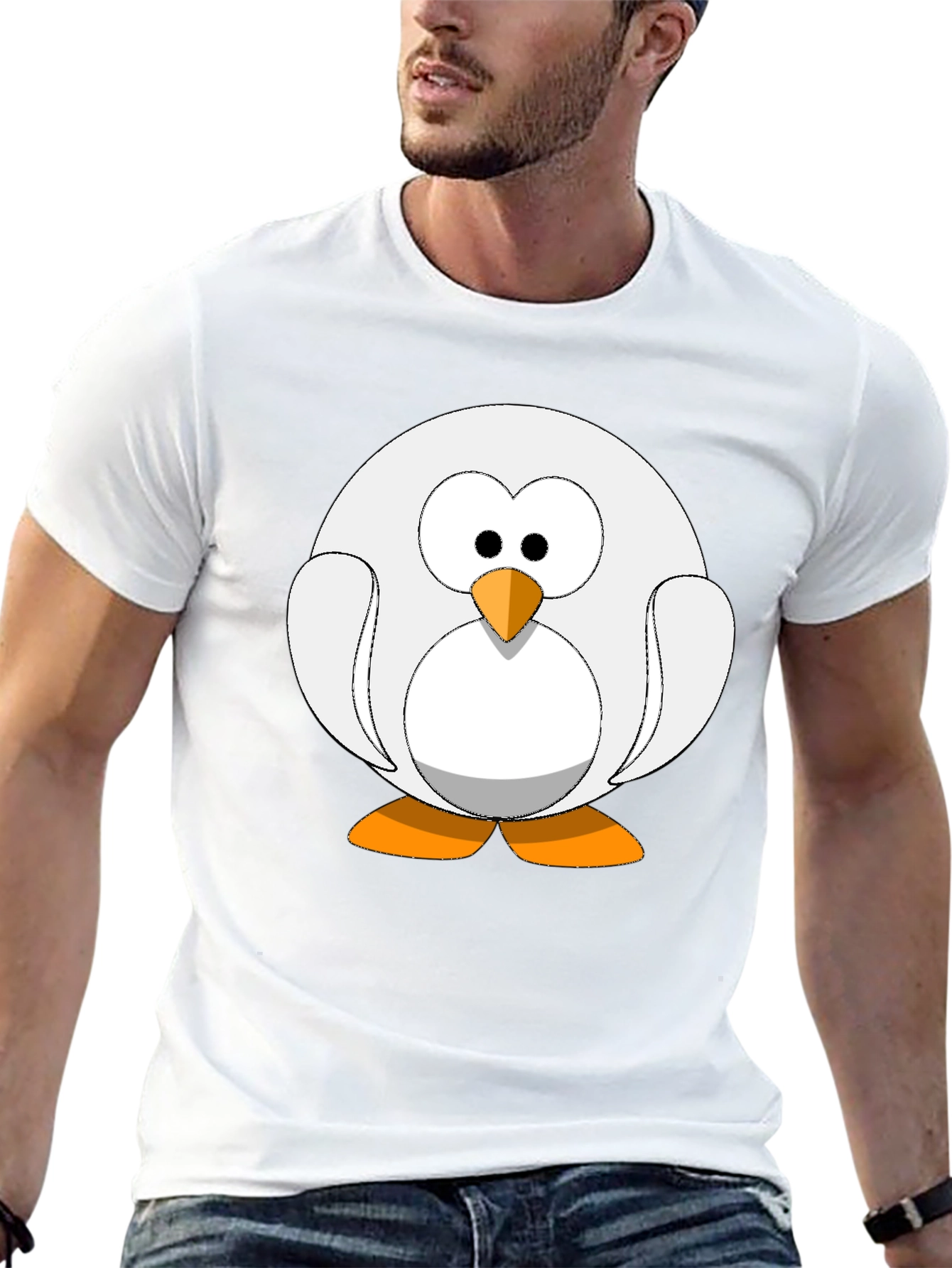 Cartoon Penguin Graphic Tee - Black Cotton Blend Shirt
