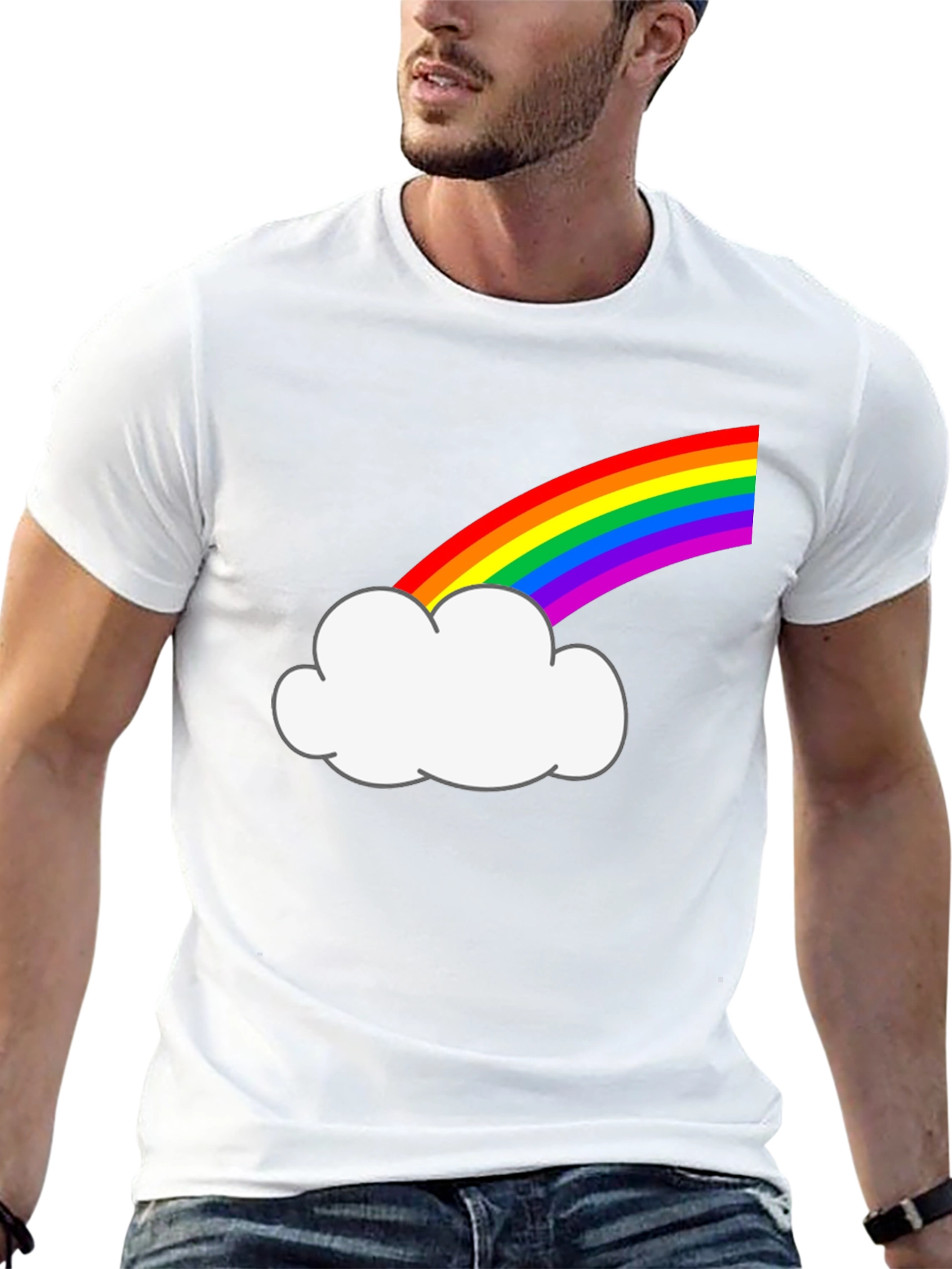 Rainbow Cloud Graphic Tee - Black Cotton T-Shirt