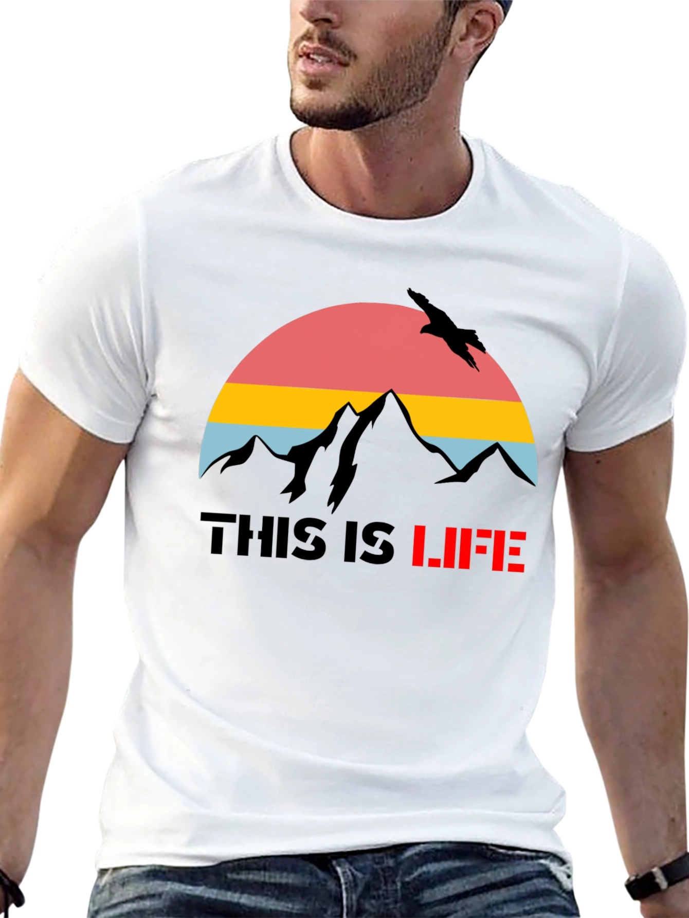 This is Life Black Graphic T-Shirt Mountain Bird