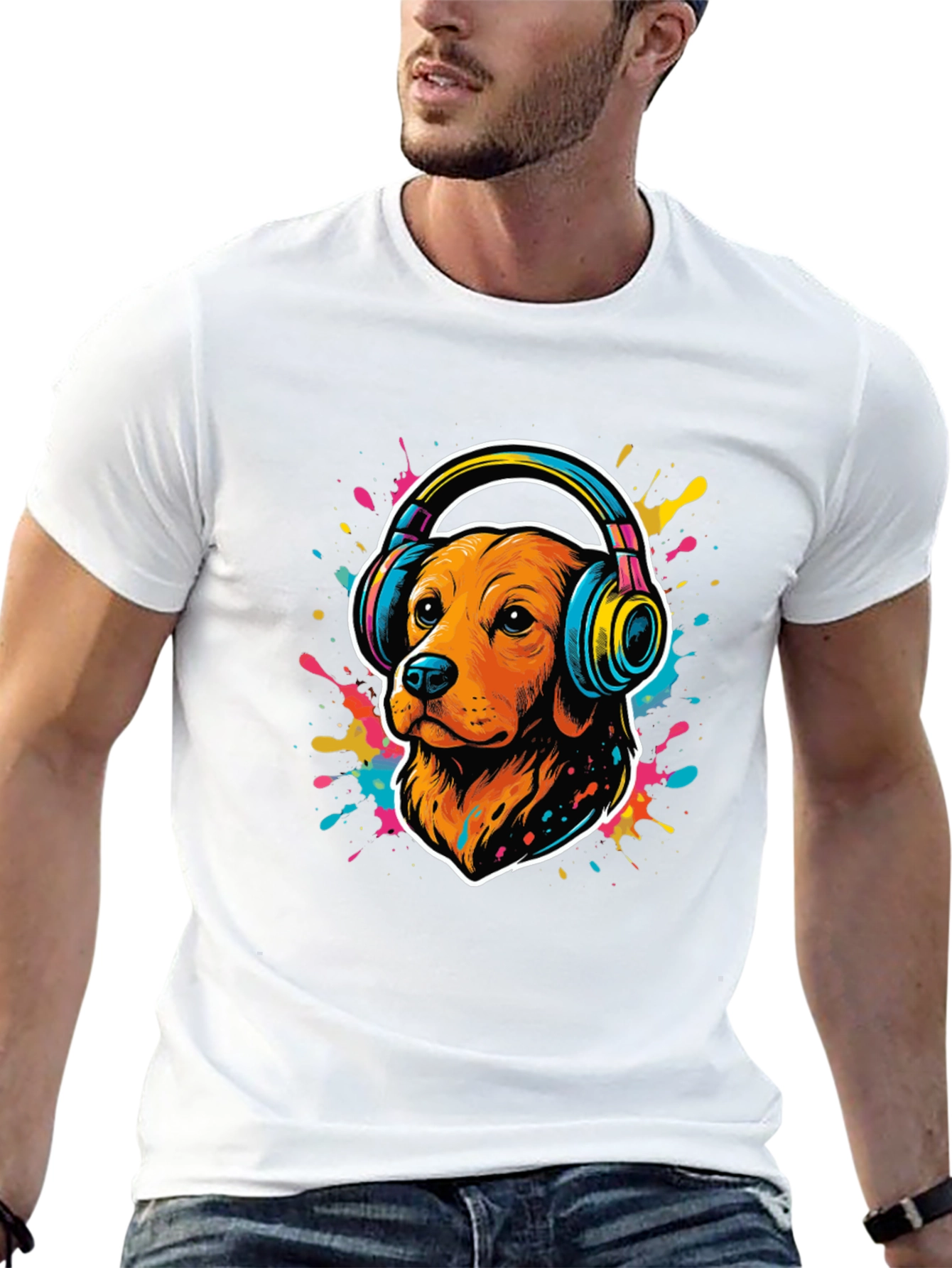Dog in Headphones Graphic Tee - Cool Style