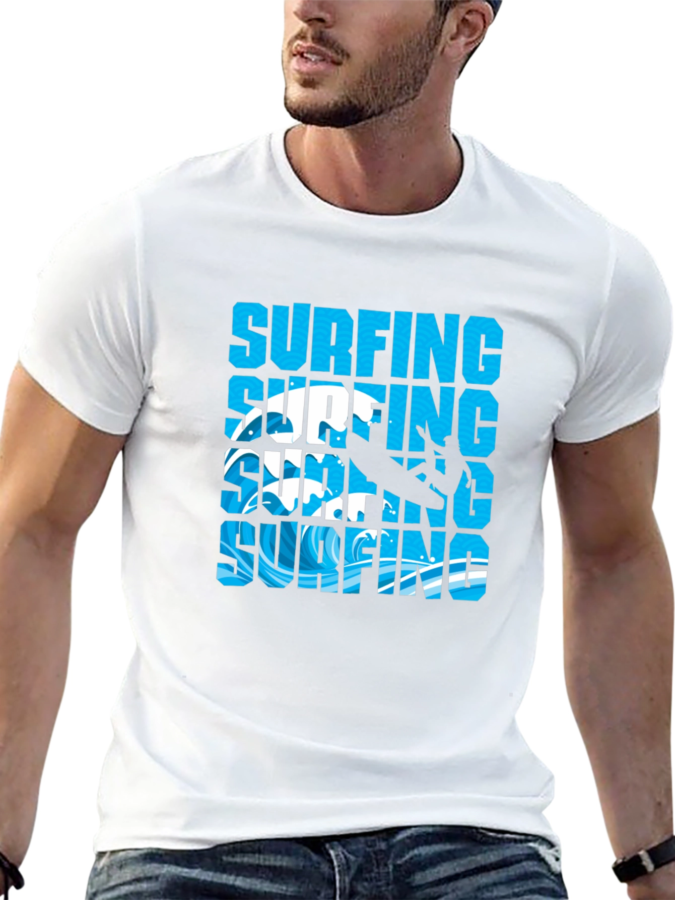 Surfing Graphic Tee - Black Cotton T-Shirt
