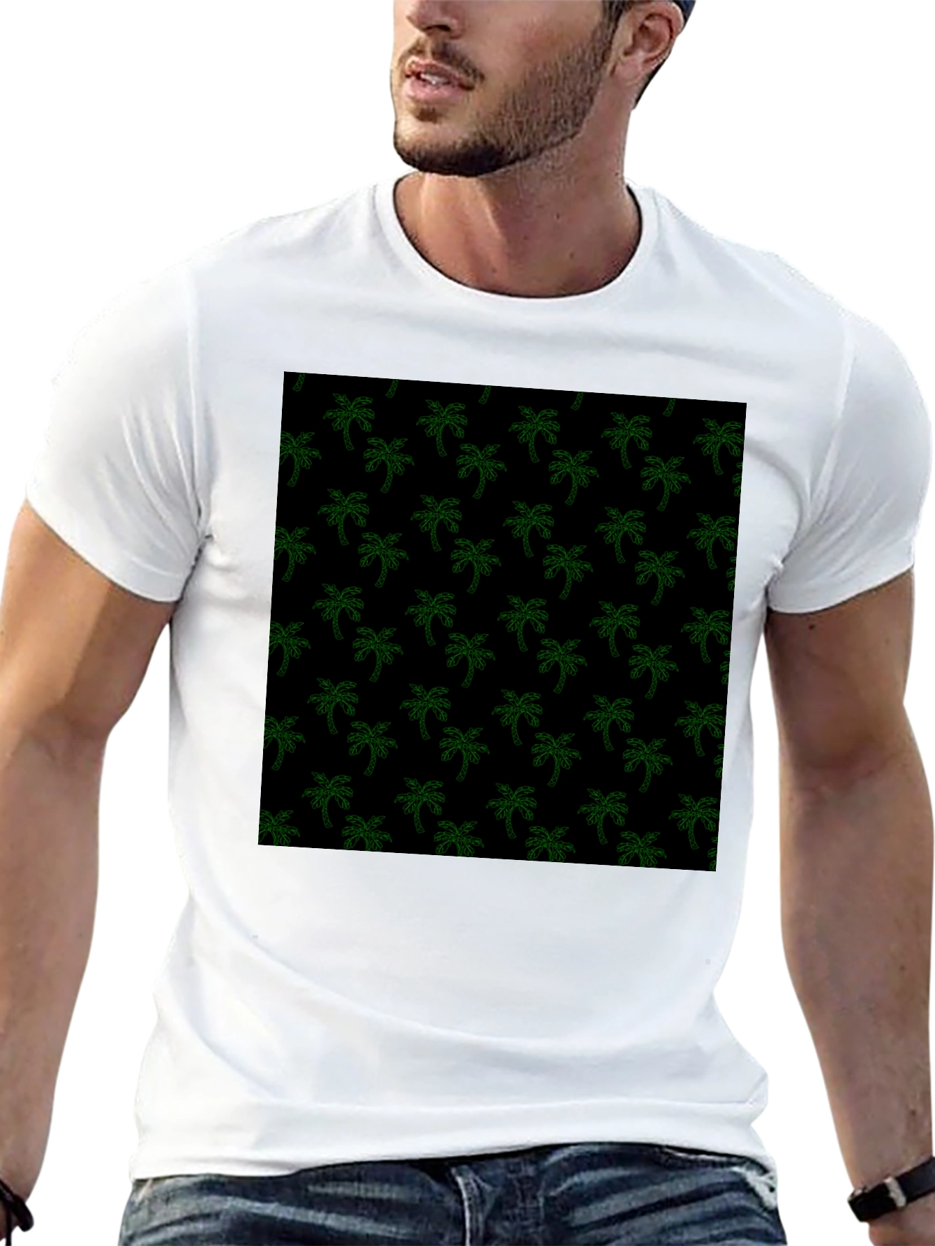 Tropical Palm Tree Print Black Tee