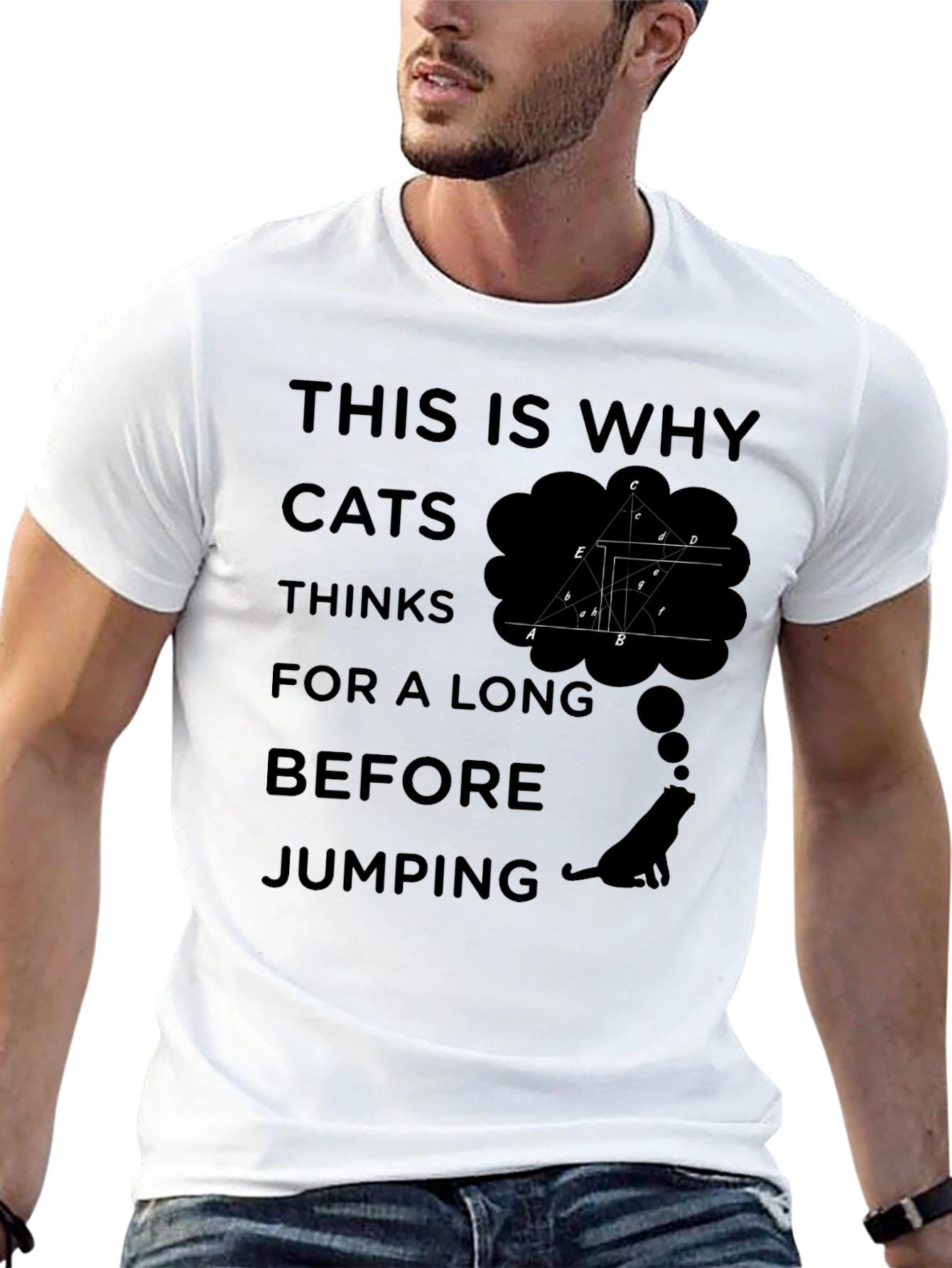 Cats Think Black Graphic T-Shirt - Why Cats Jump