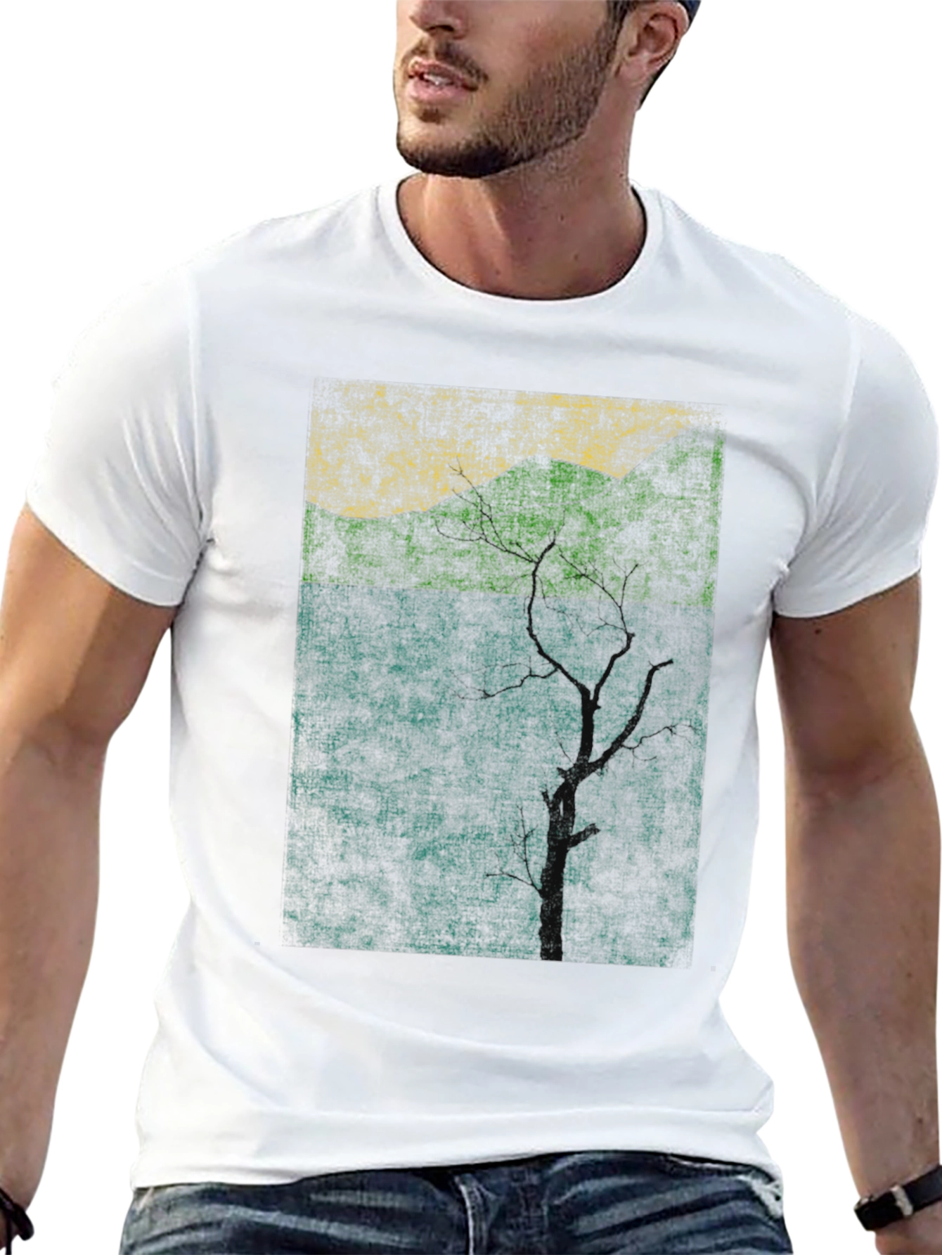 Nature-Inspired Graphic Tee - Textured Print Black Shirt