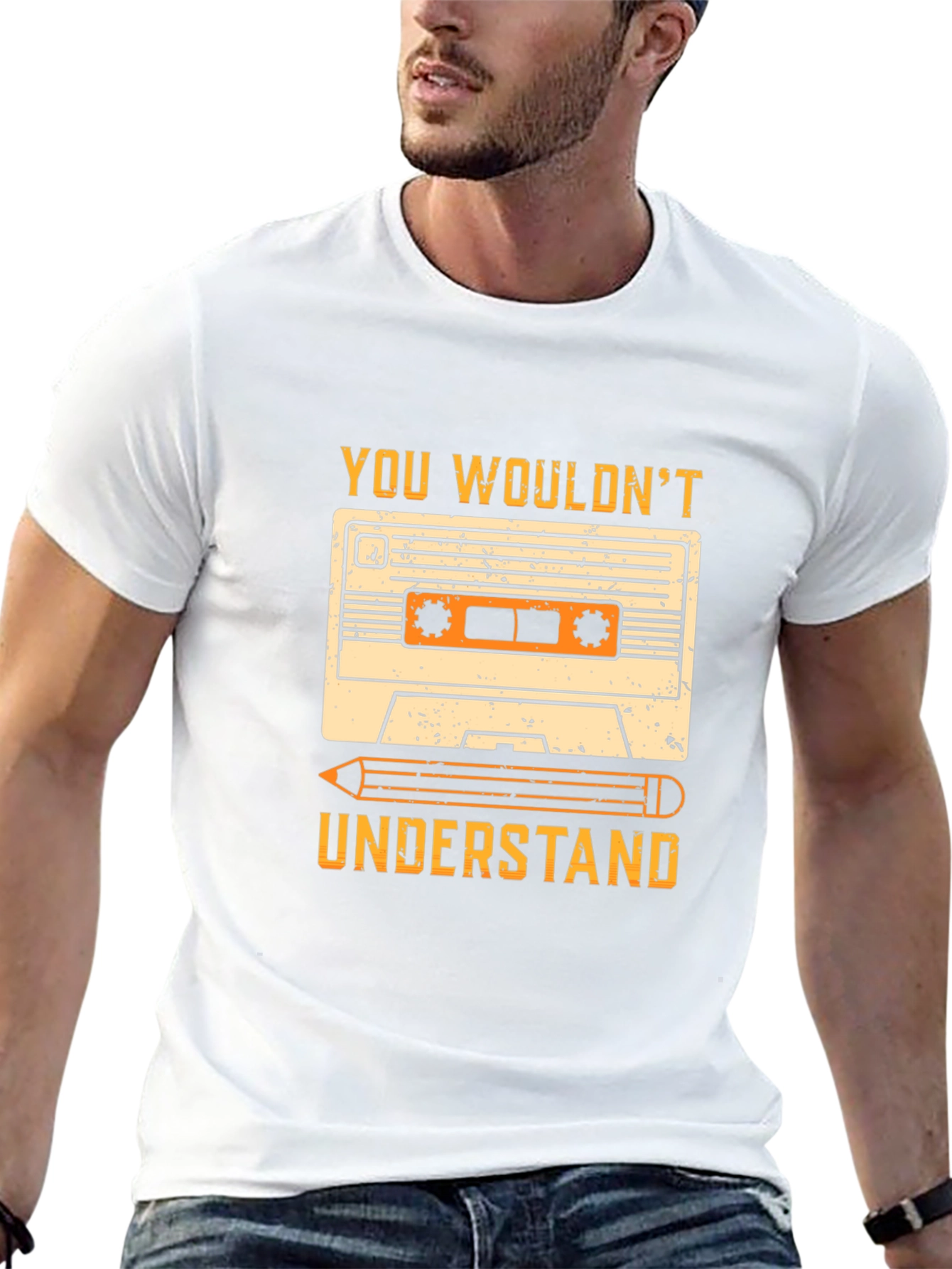 Retro Cassette Tape & Pencil Graphic T-Shirt