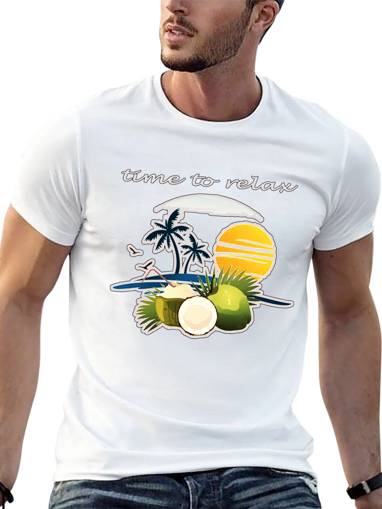 Time to Relax Graphic T-Shirt: Coconut Beach Theme