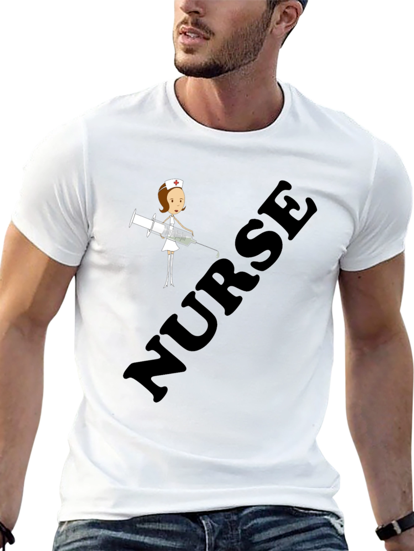 Nurse Cartoon Graphic T-Shirt - Unisex Black Tee