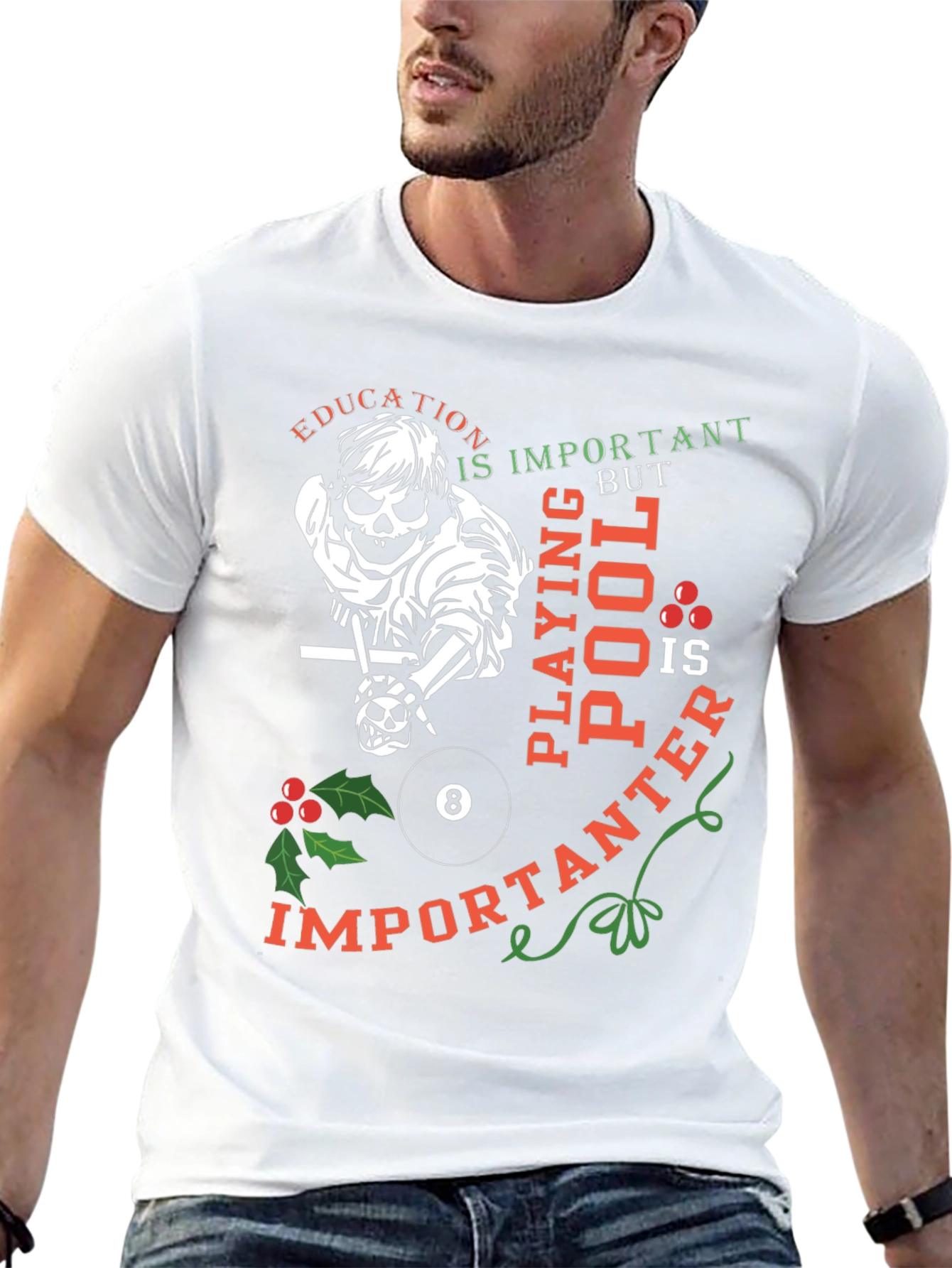 Funny Pool Player Skeleton Graphic T-Shirt