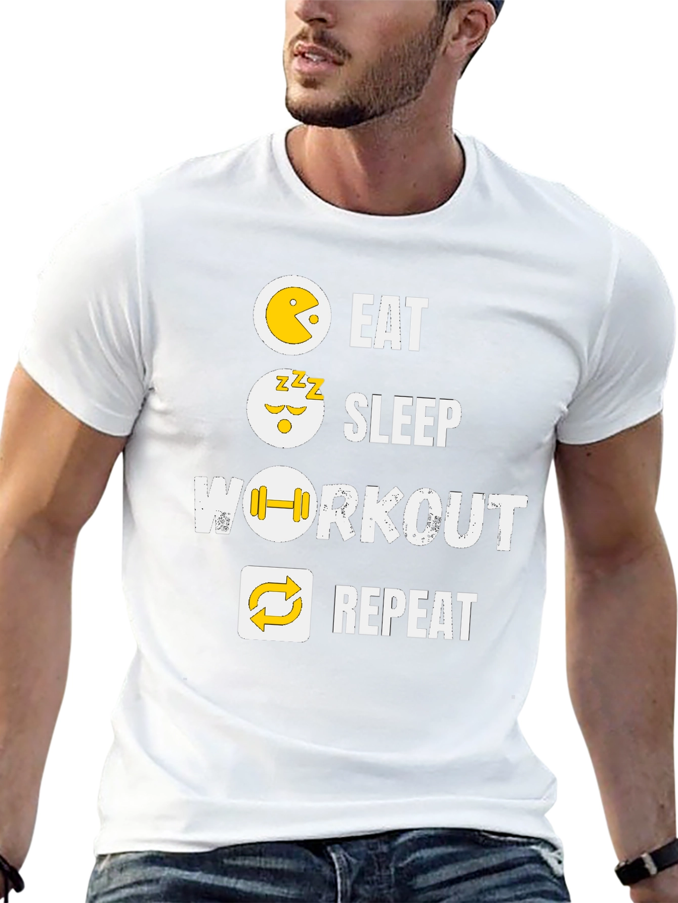 Eat Sleep Workout Repeat Black Graphic Tee
