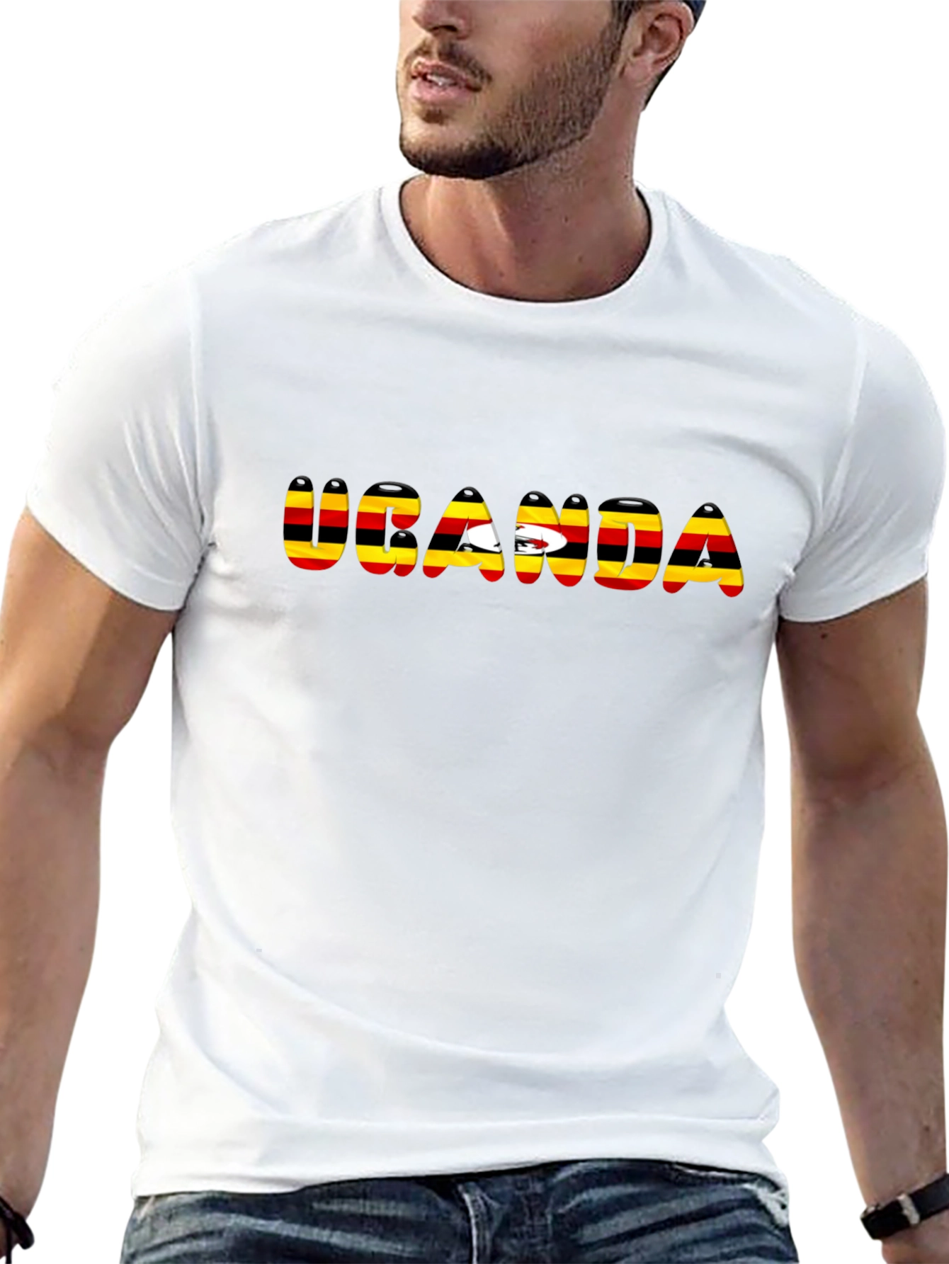 Uganda Flag T-Shirt - Black Cotton Tee
