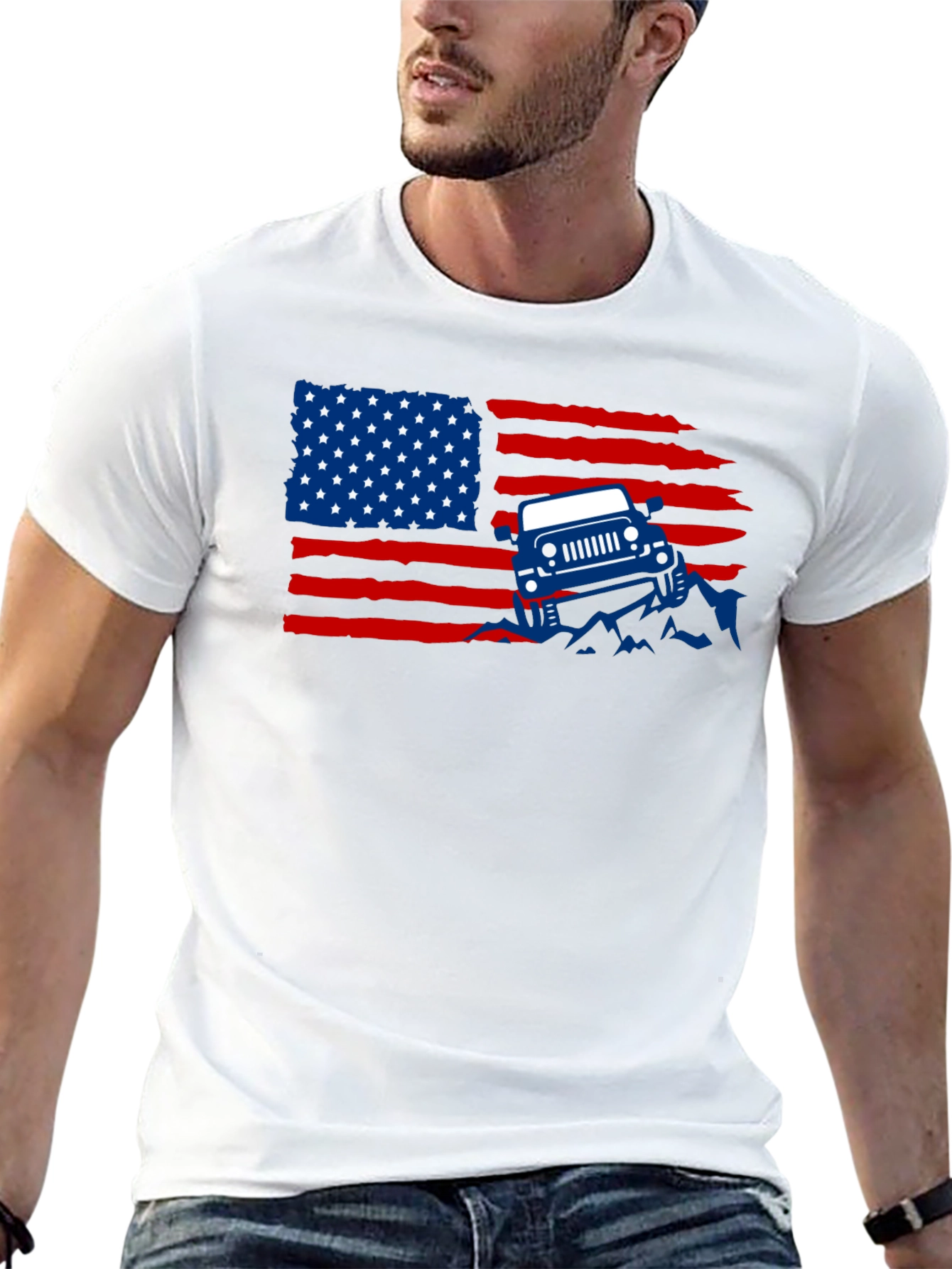American Flag Jeep Graphic T-Shirt