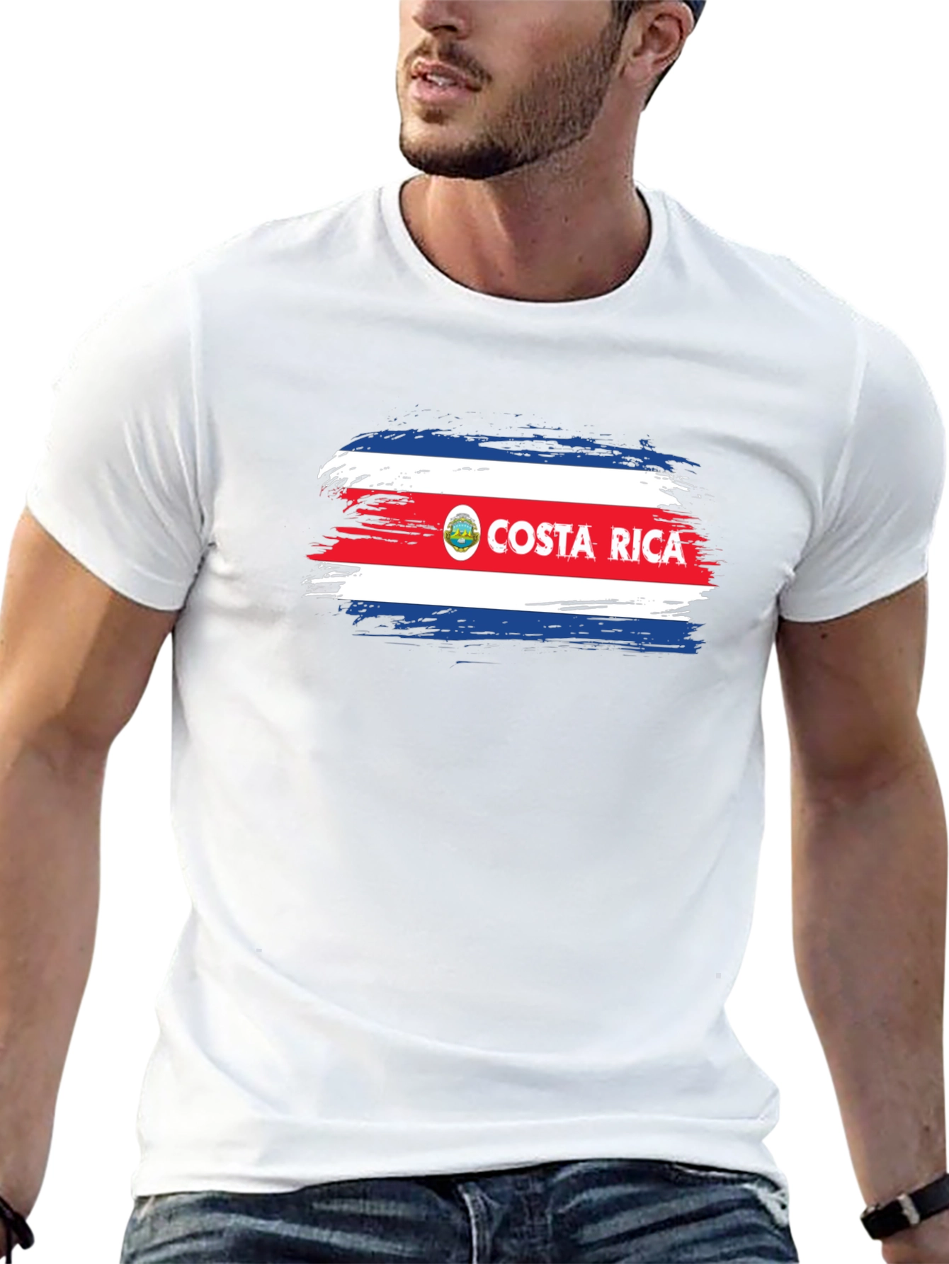 Costa Rica Flag Brushstroke Mens Black T-Shirt