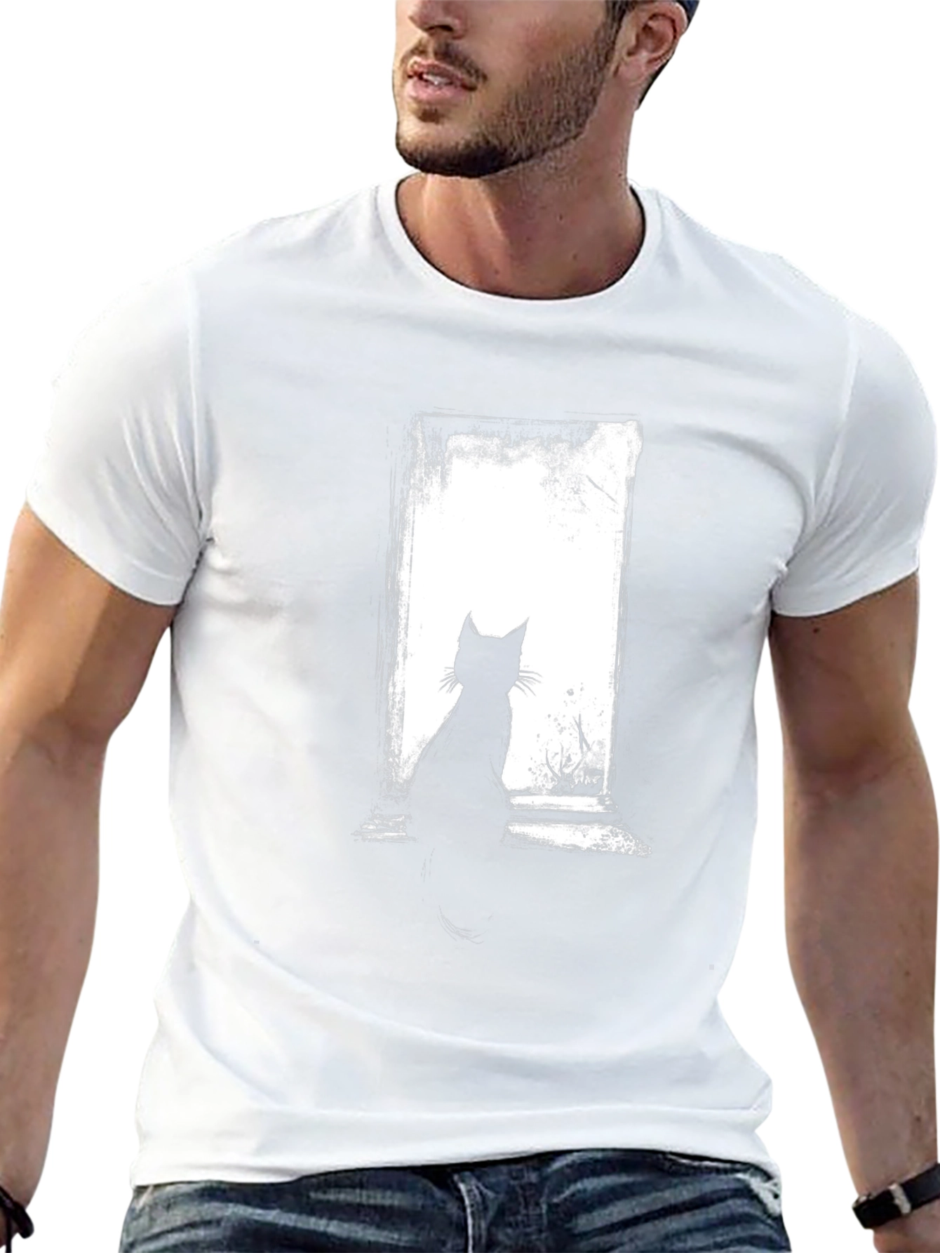 Cat Silhouette Graphic Black T-Shirt