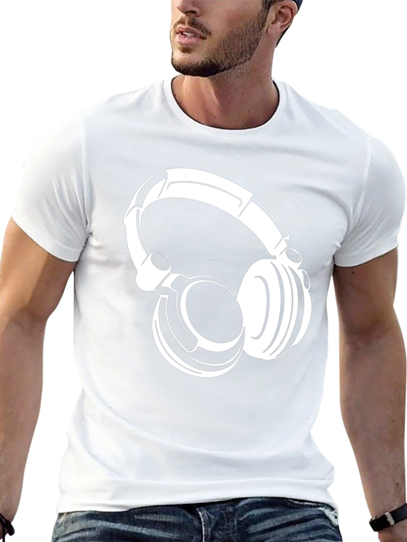 Cool Headphones Graphic Tee - Black Cotton T-Shirt