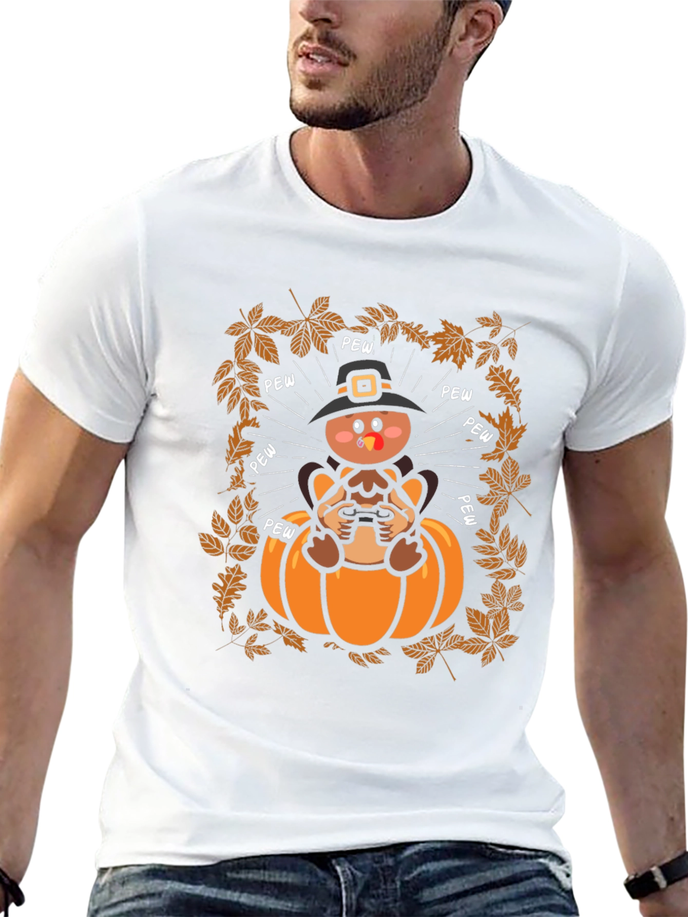 Thanksgiving Turkey Gamer Black T-Shirt