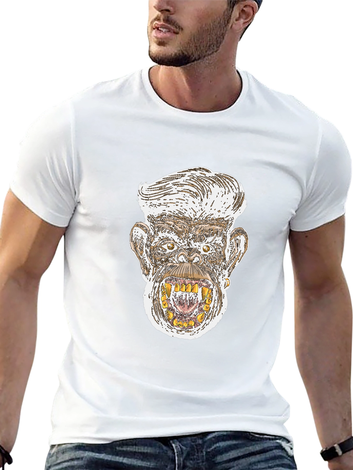 Monkey Graphic Print Black T-Shirt