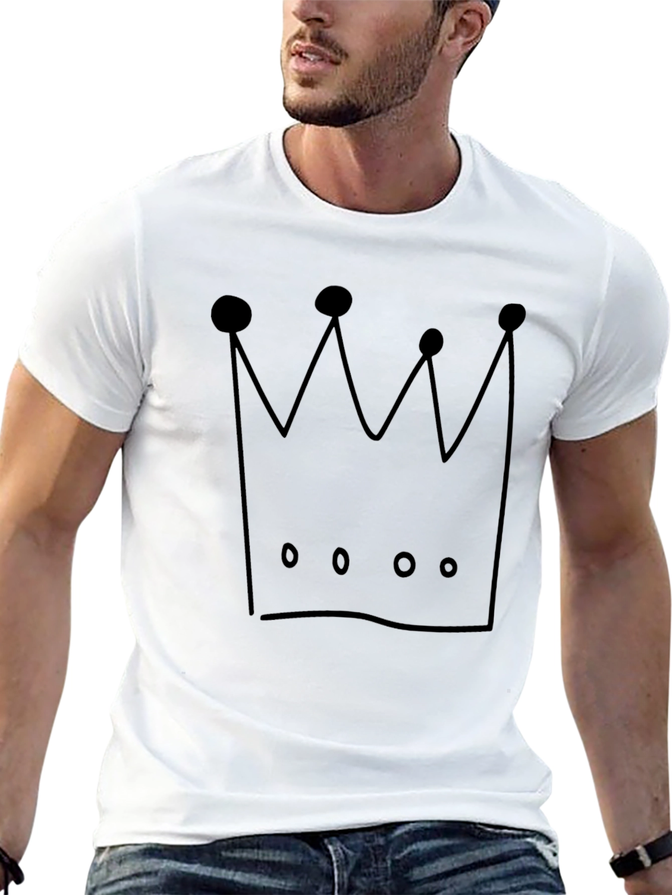 Crown Graphic Tee - Black Crew Neck Casual Shirt