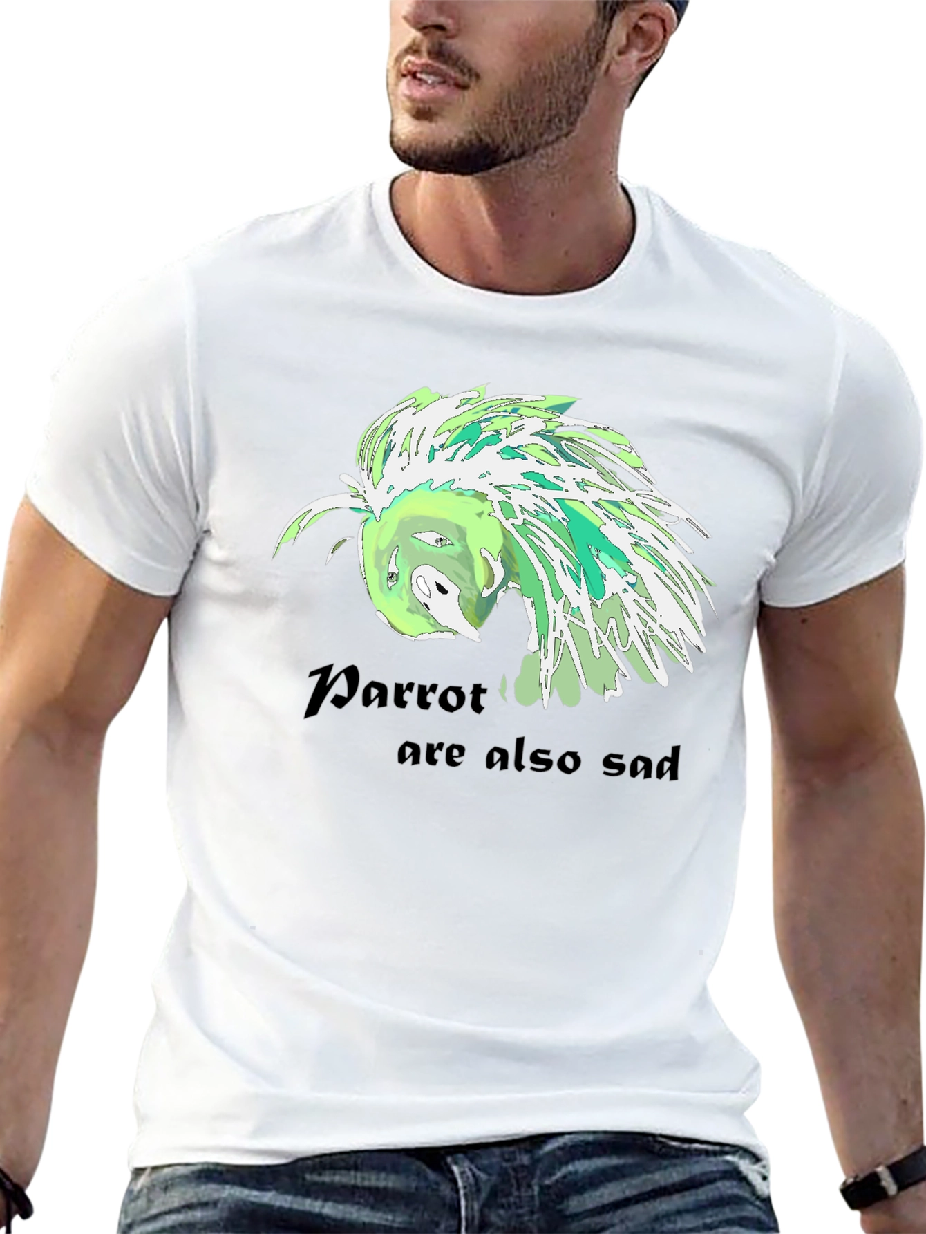 Sad Parrot Graphic Tee - Unique Mens T-Shirt