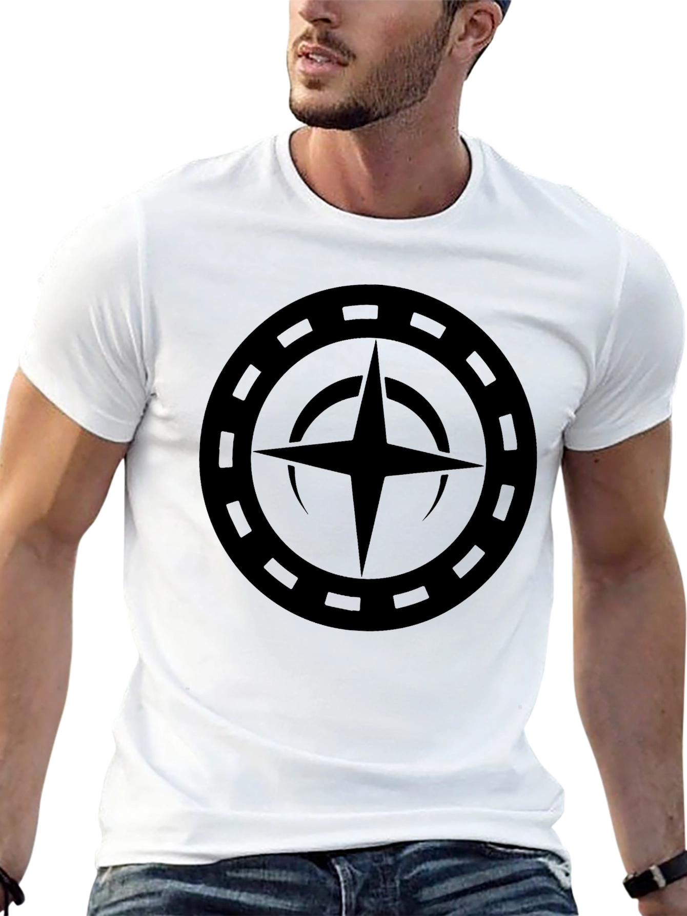 Mens Black Graphic Tee - Compass Design