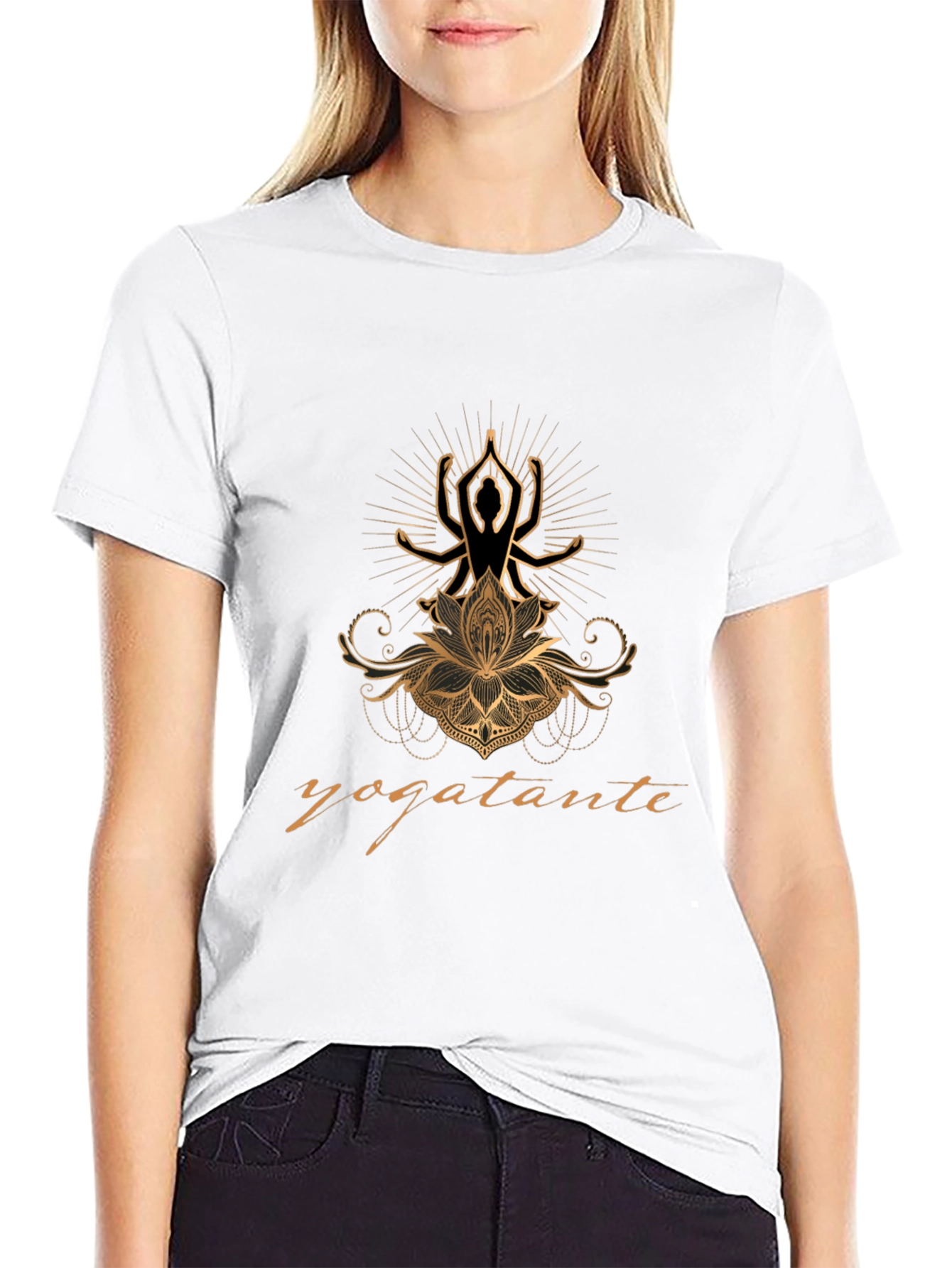 Yogatante Black Graphic Tee - Meditative Design