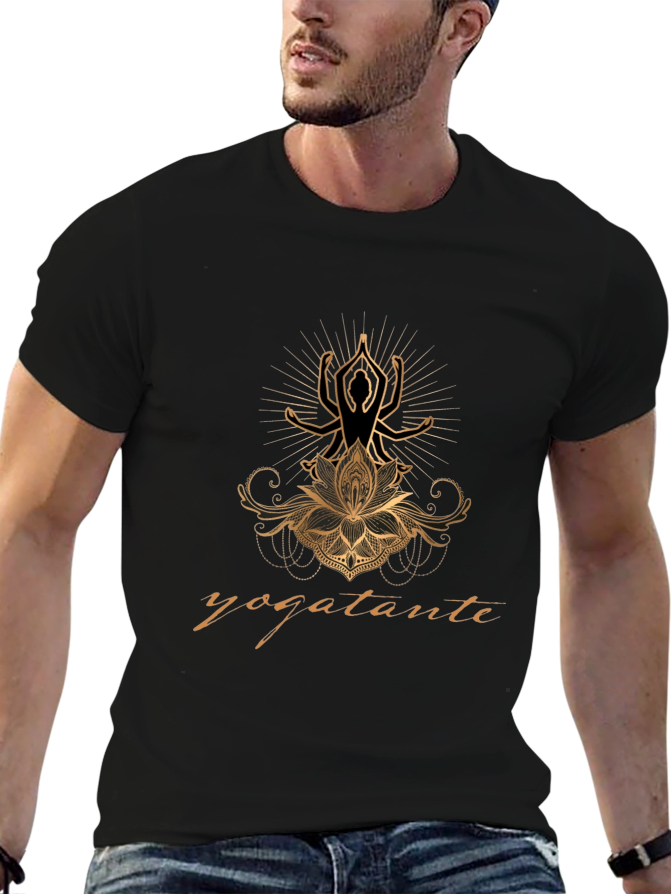 Yogatante Black Graphic Tee - Meditative Design