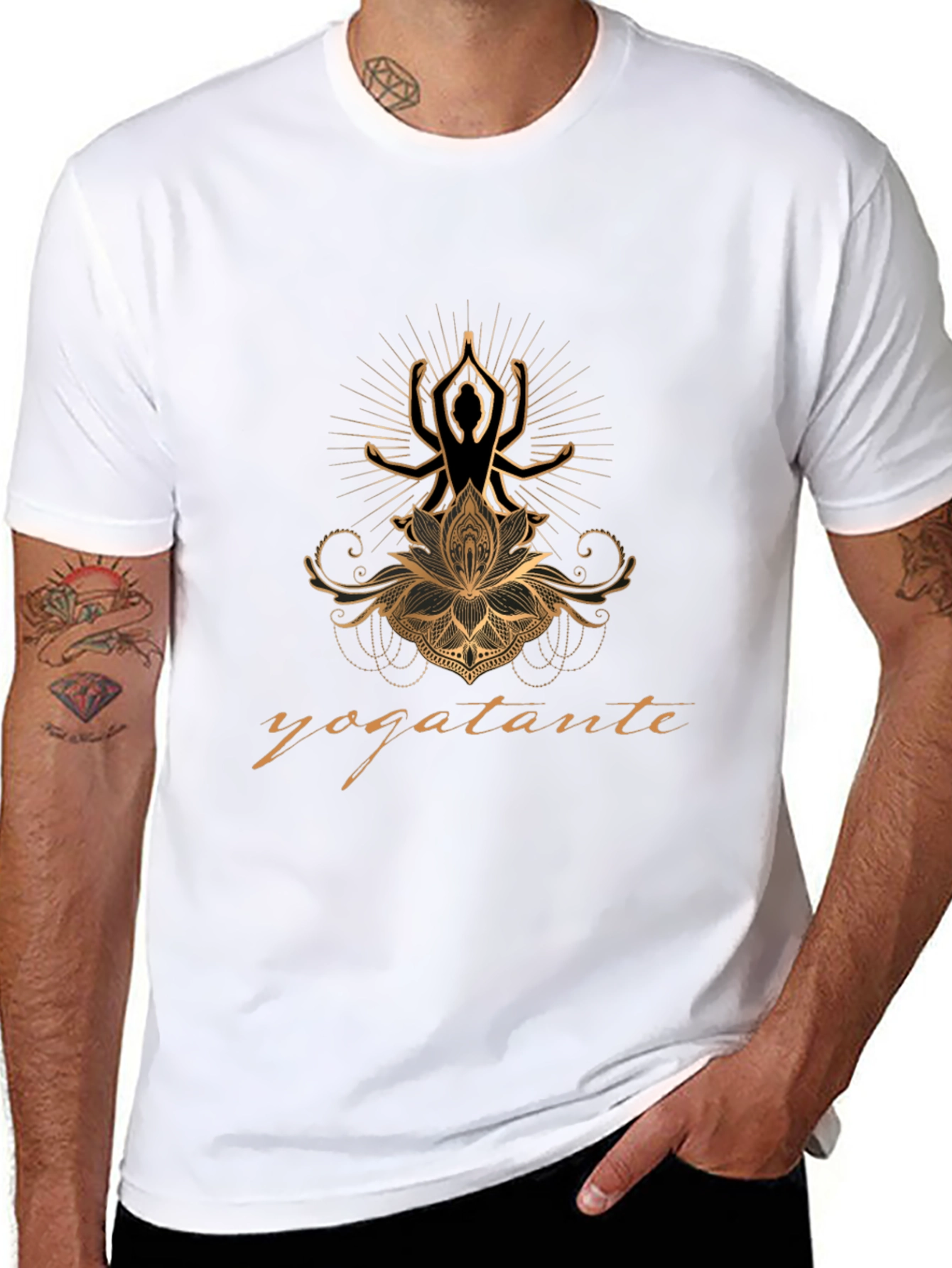 Yogatante Black Graphic Tee - Meditative Design