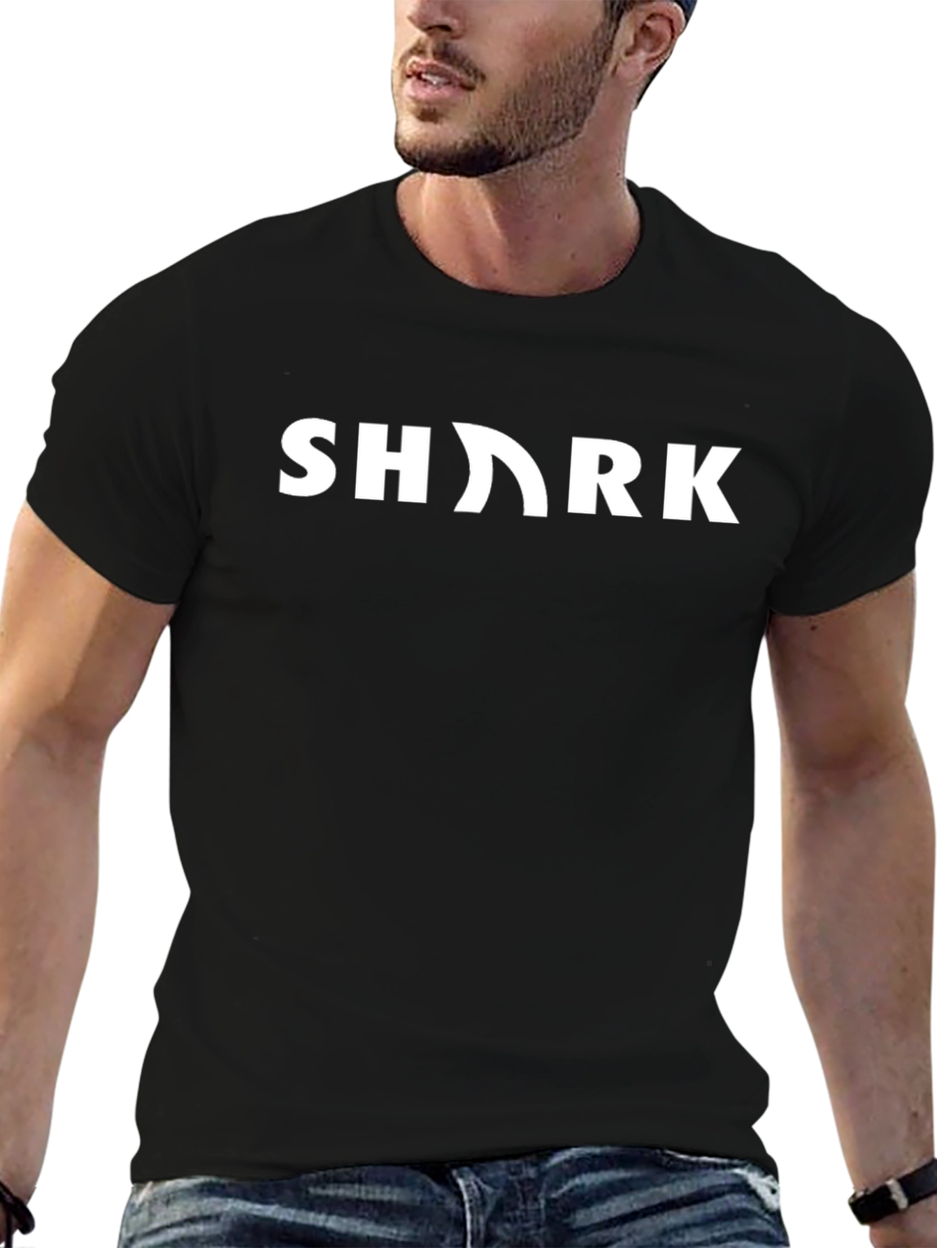 Shark Graphic Tee - Black Cotton T-Shirt