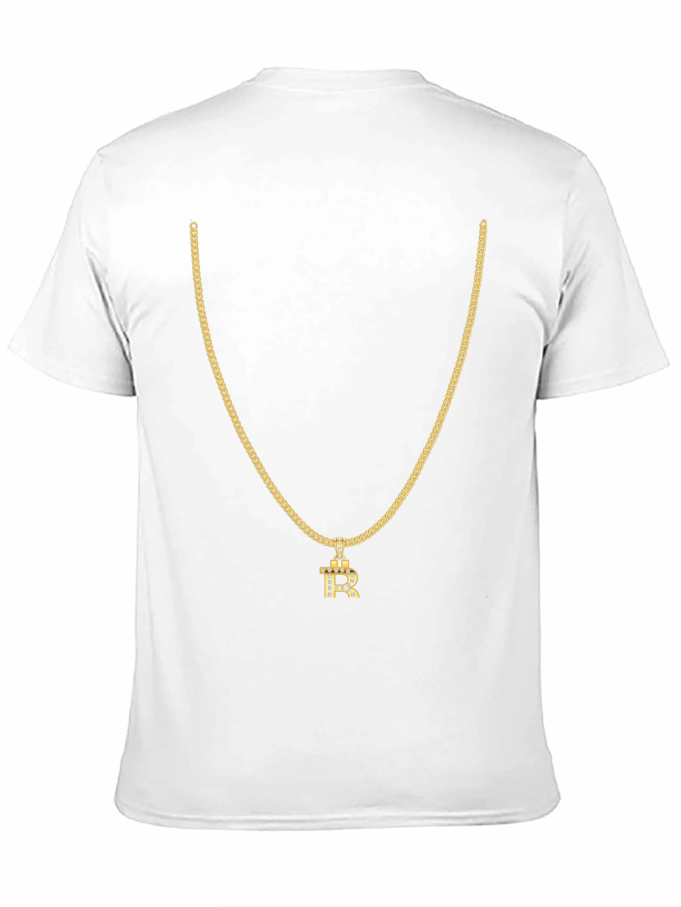 Mens Black T-Shirt with Gold Chain and R Pendant