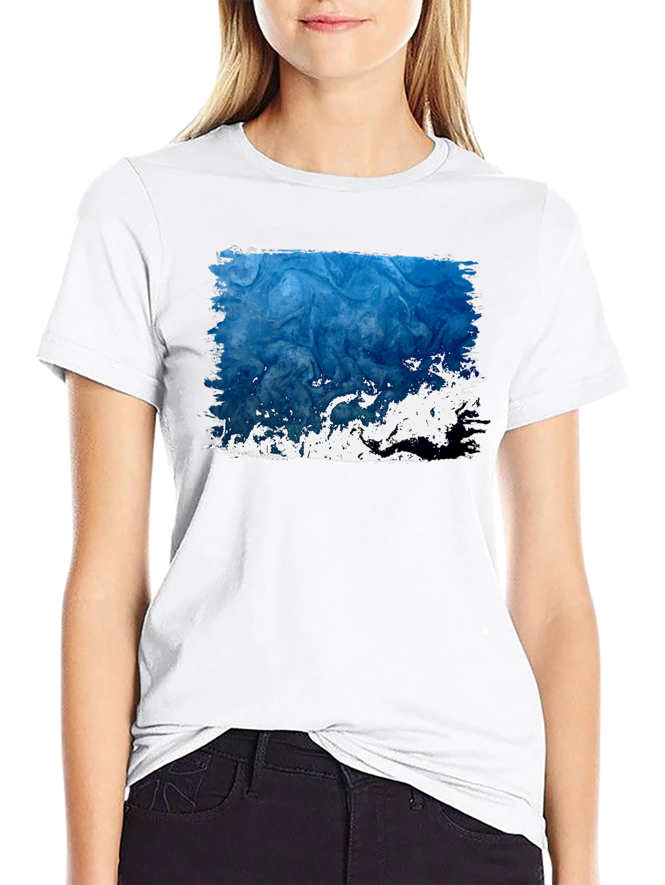 Abstract Blue Wave Graphic Black Tee