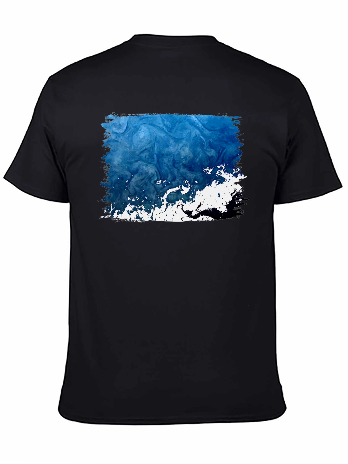 Abstract Blue Wave Graphic Black Tee