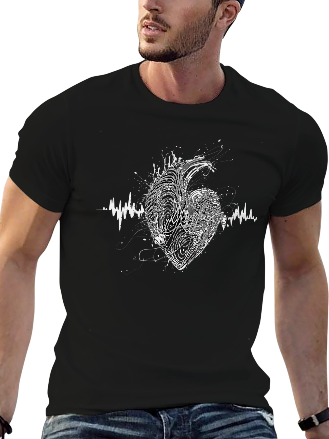 Heartbeat Heart Graphic Tee - Black Unisex T-Shirt