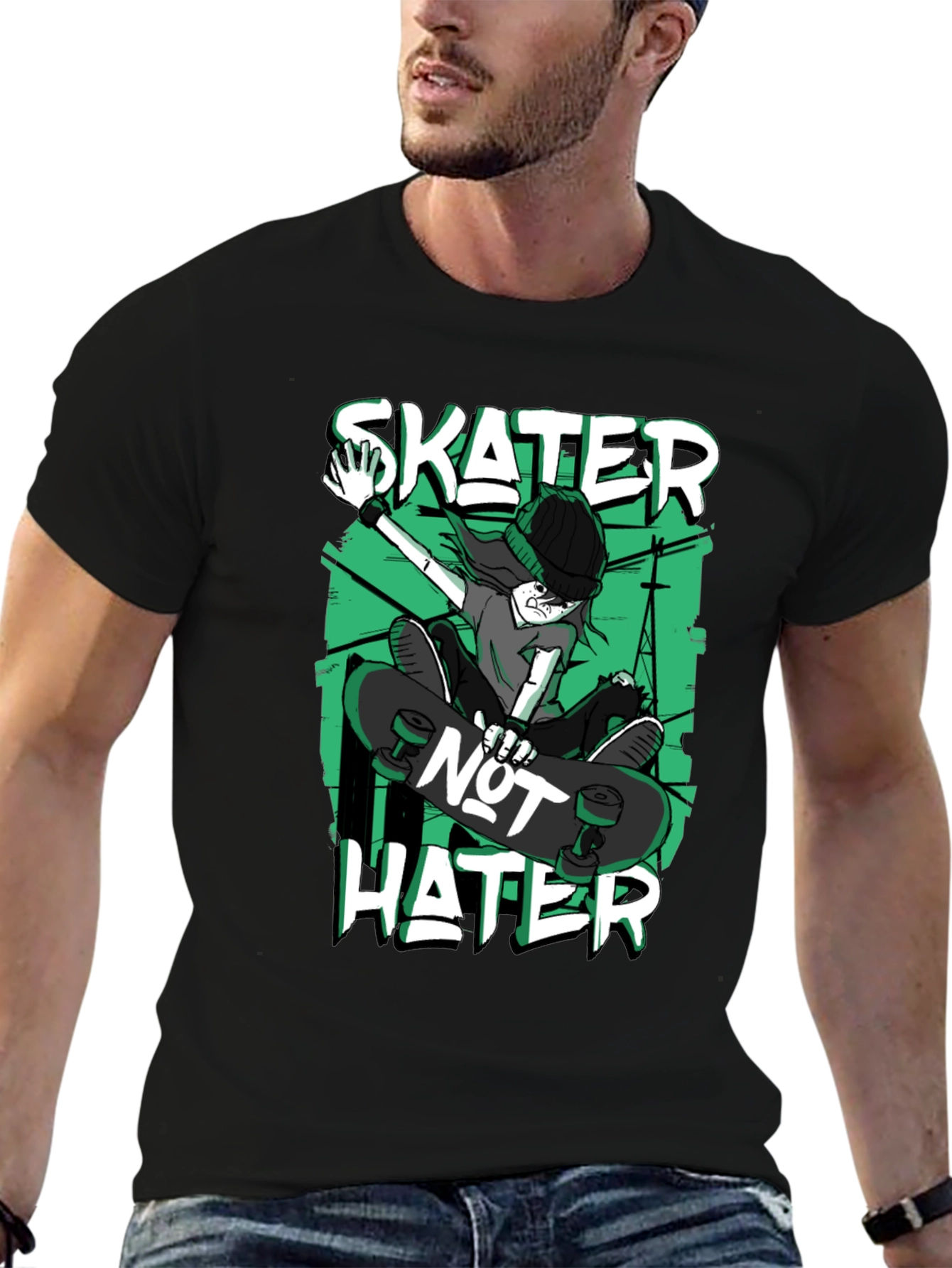 Skater Not Hater Black Graphic T-Shirt