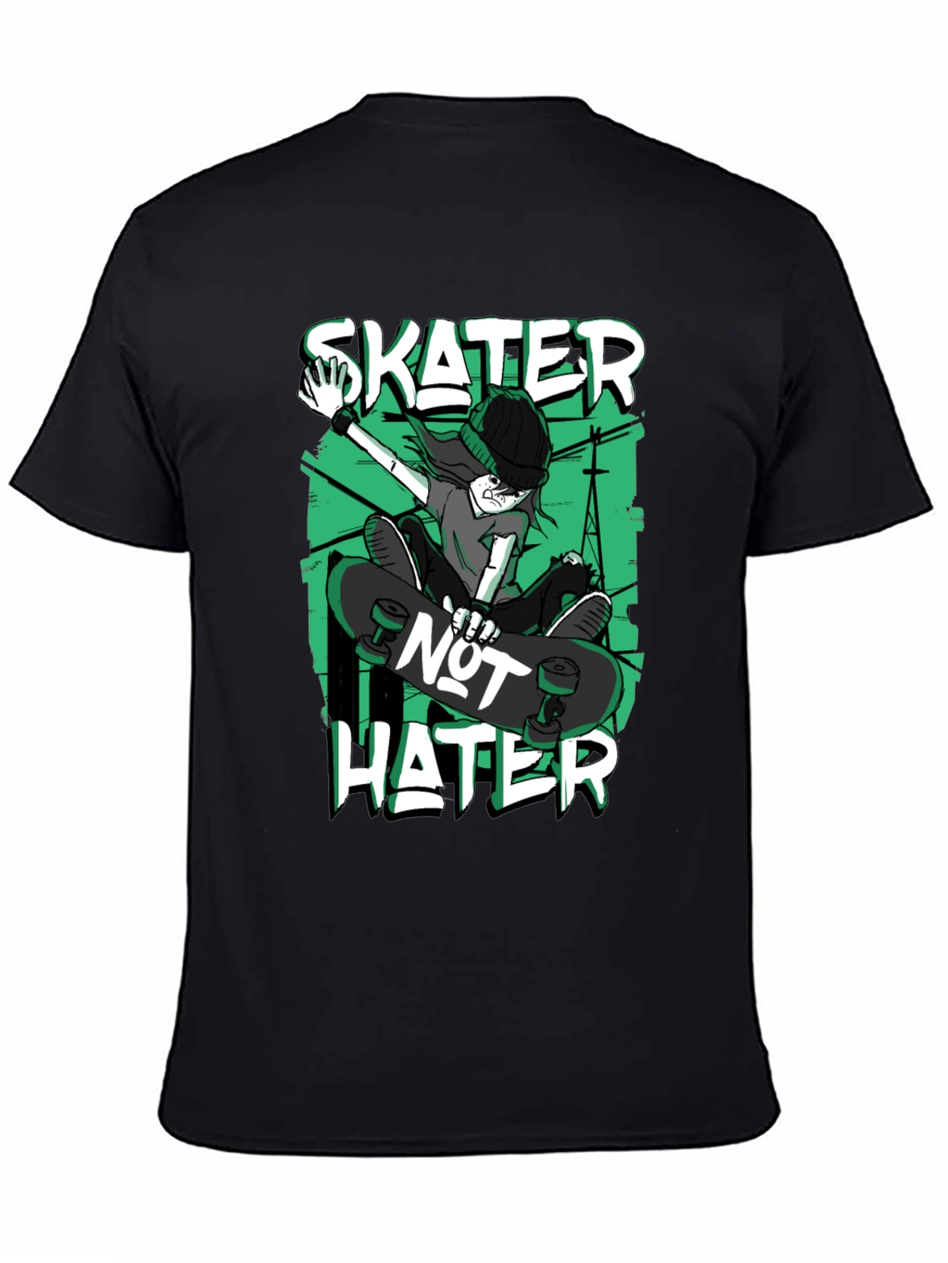 Skater Not Hater Black Graphic T-Shirt