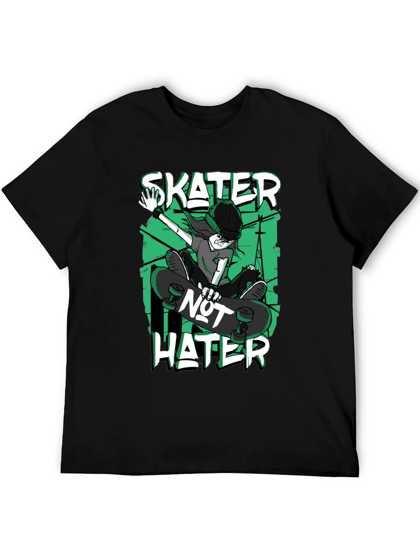 Skater Not Hater Black Graphic T-Shirt