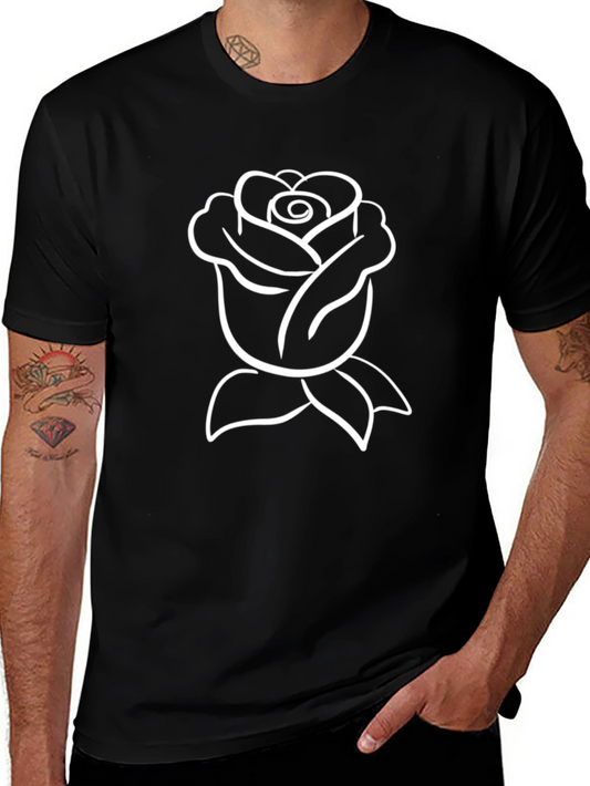 Black Tee with White Rose Graphic