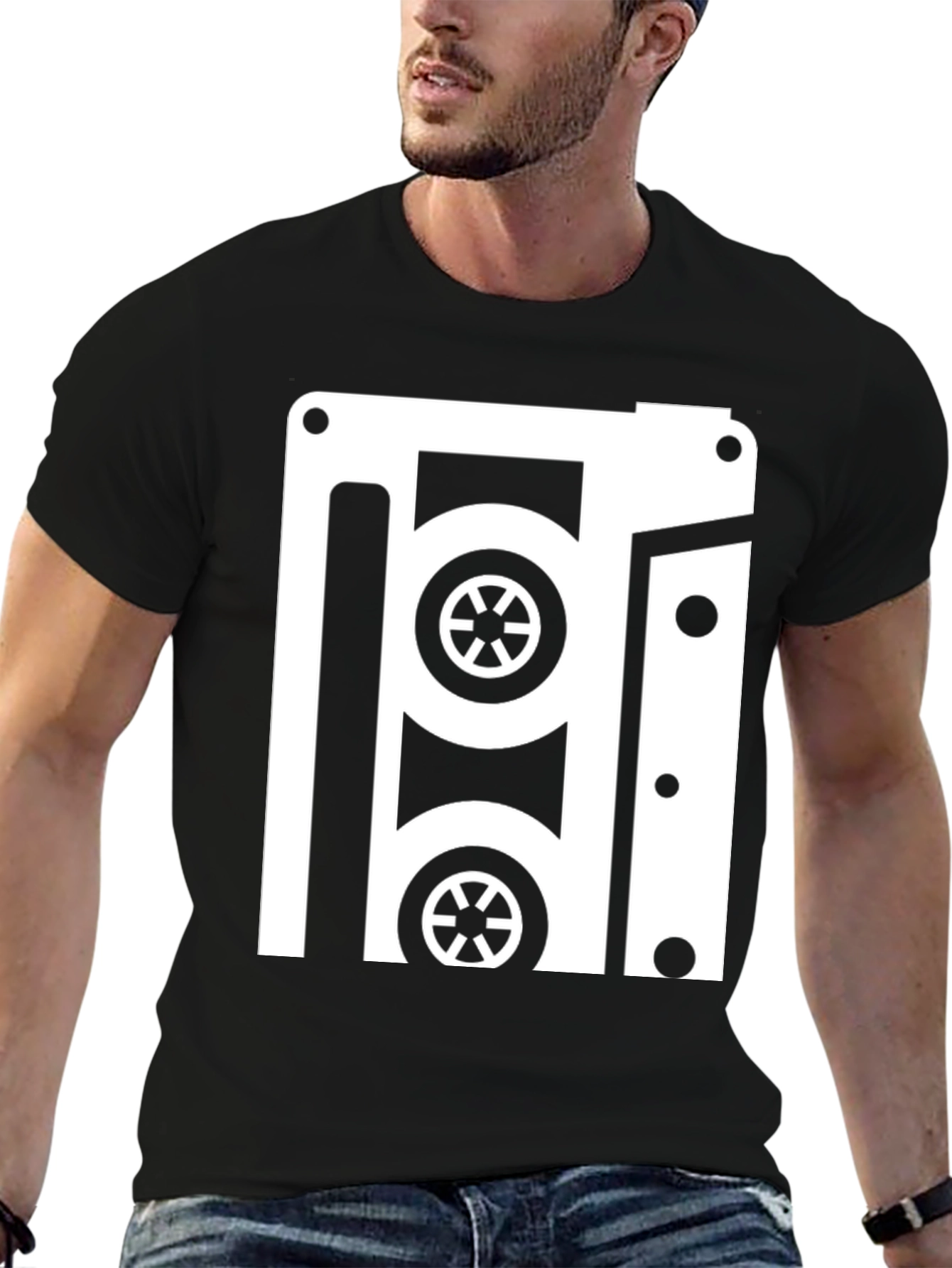 Retro Cassette Tape Graphic Tee - Black