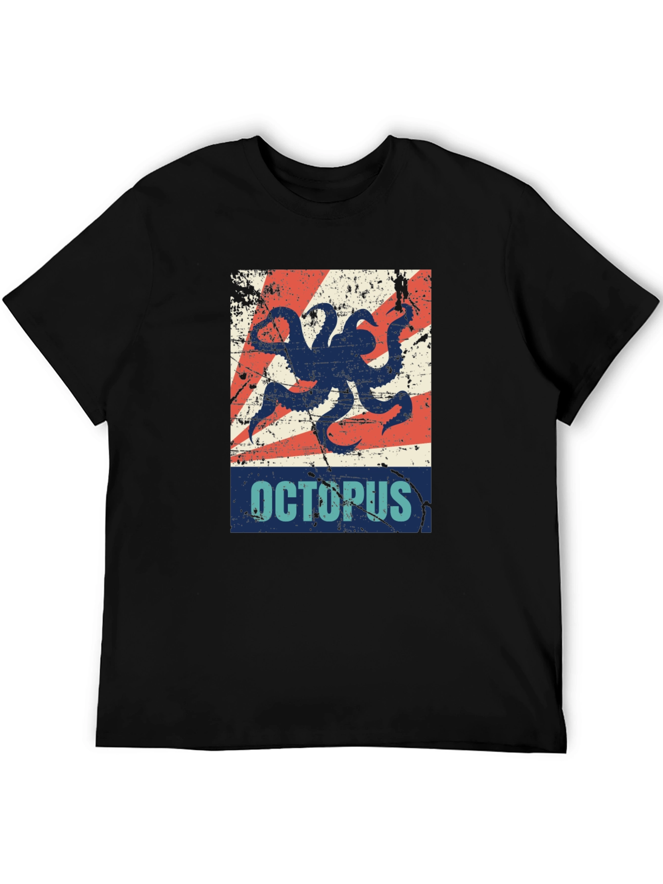 Distressed Octopus Graphic T-Shirt - Mens Black Tee