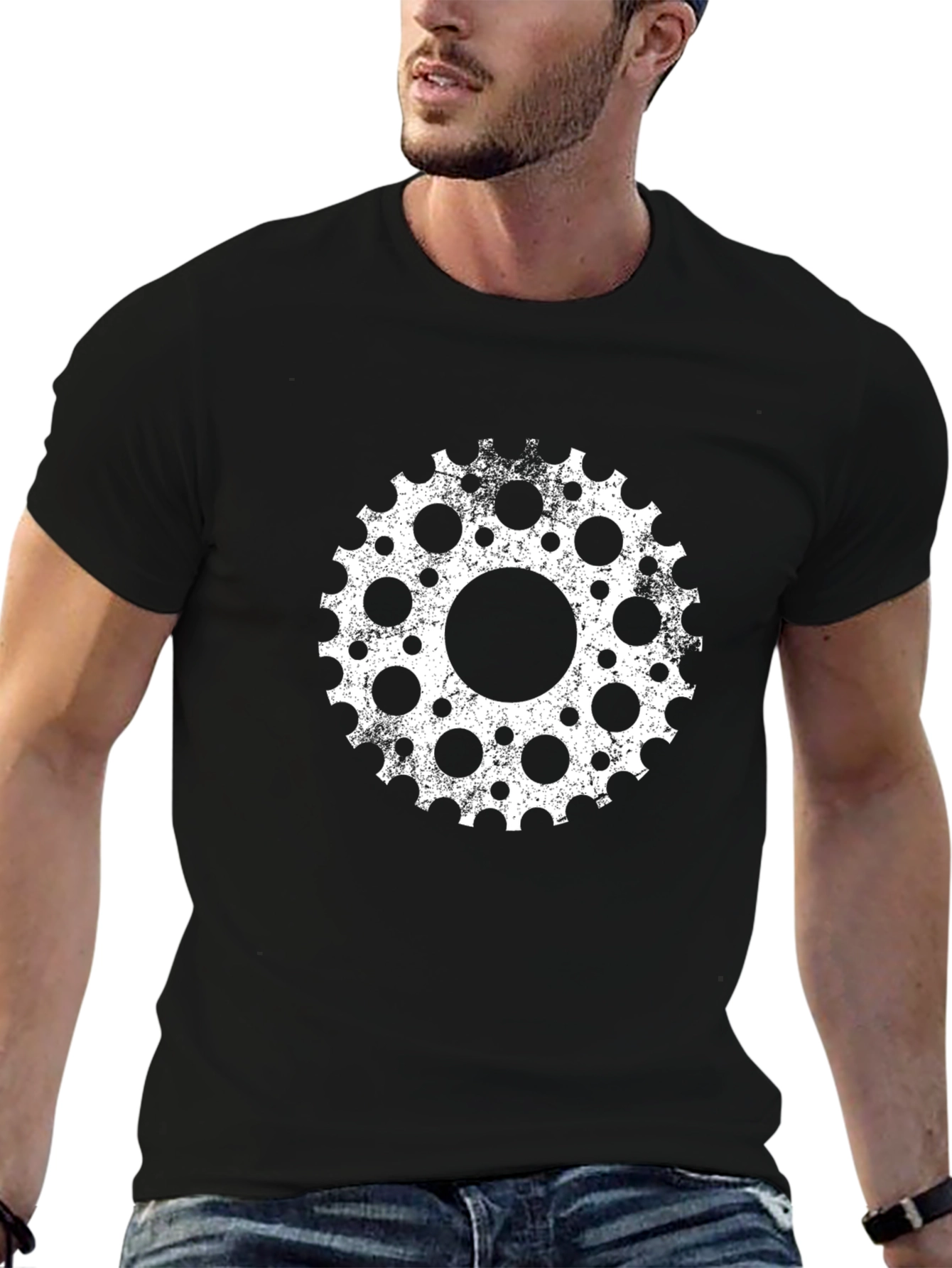 Gear Wheel Graphic Tee - Black Cotton Blend Shirt