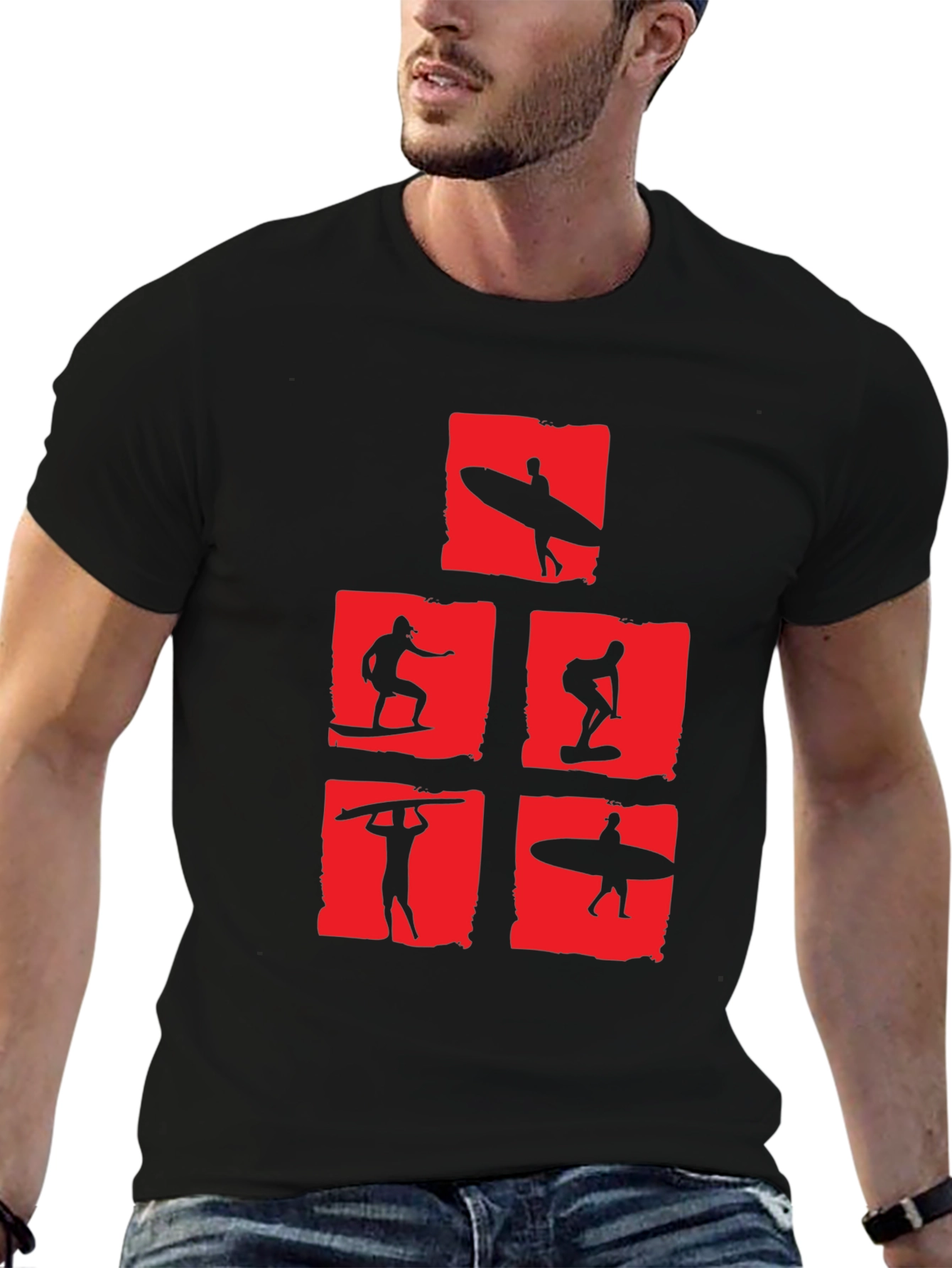 Surfing Silhouette Graphic Tee - Black