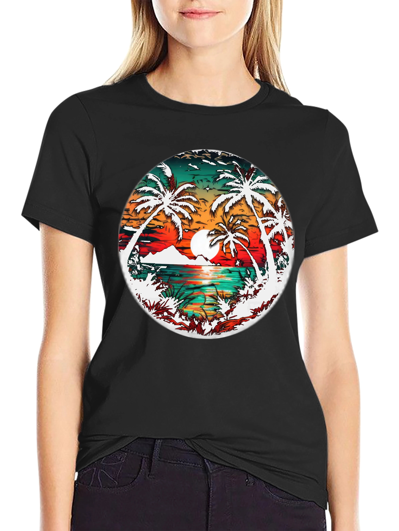 Tropical Sunset Palm Tree Graphic Tee