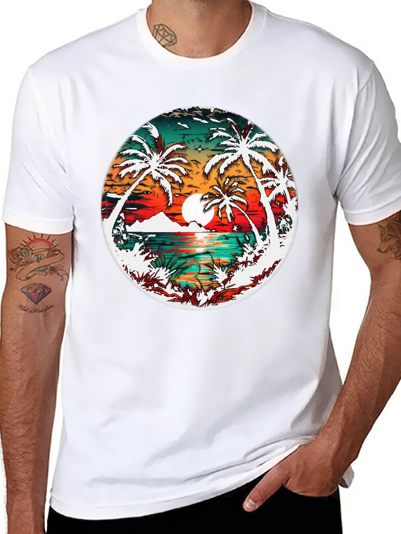 Tropical Sunset Palm Tree Graphic Tee